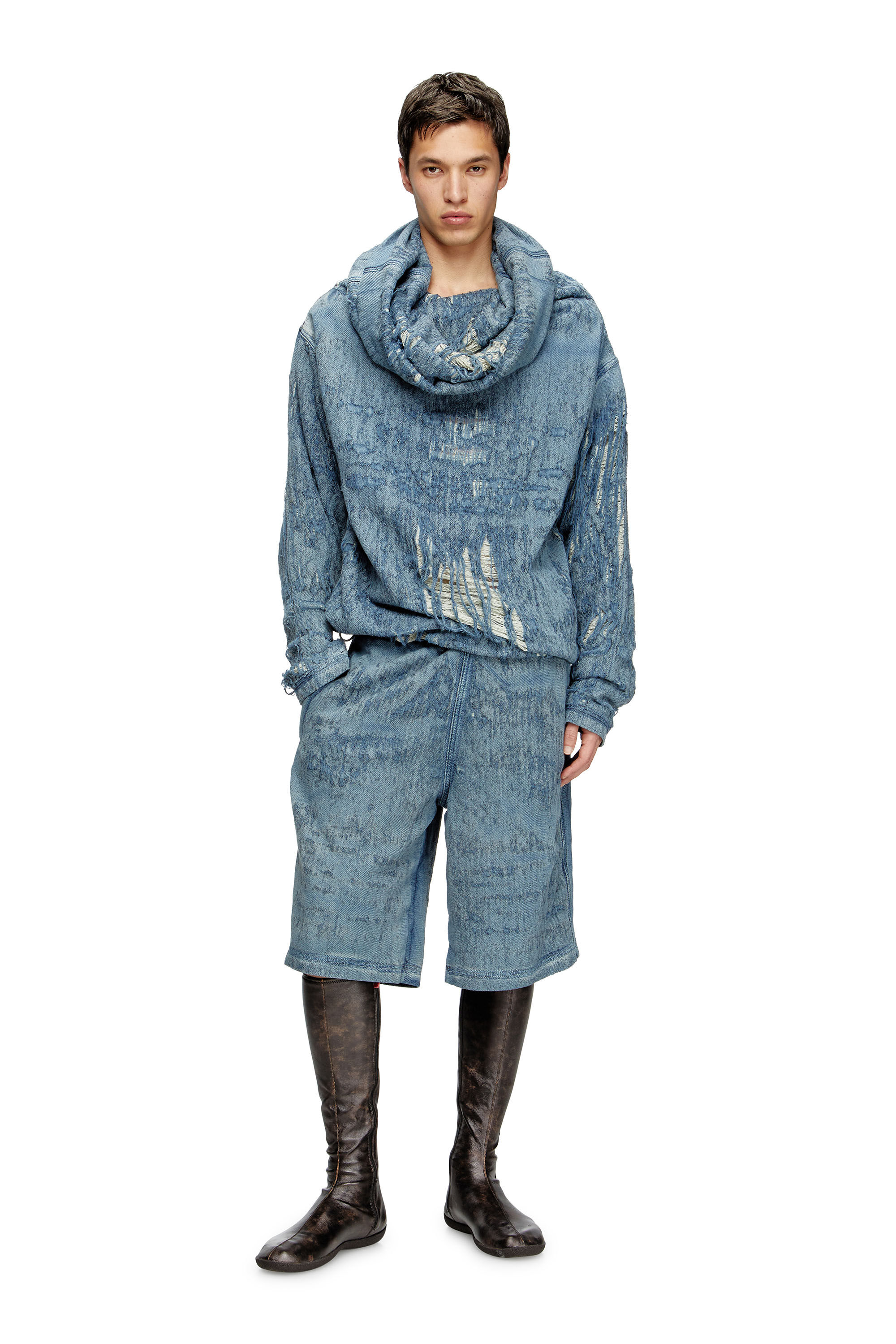 Diesel - D-UMBRIX-FSG, Maglia in denim jaquard ultra destroyed Uomo in Blu - 1