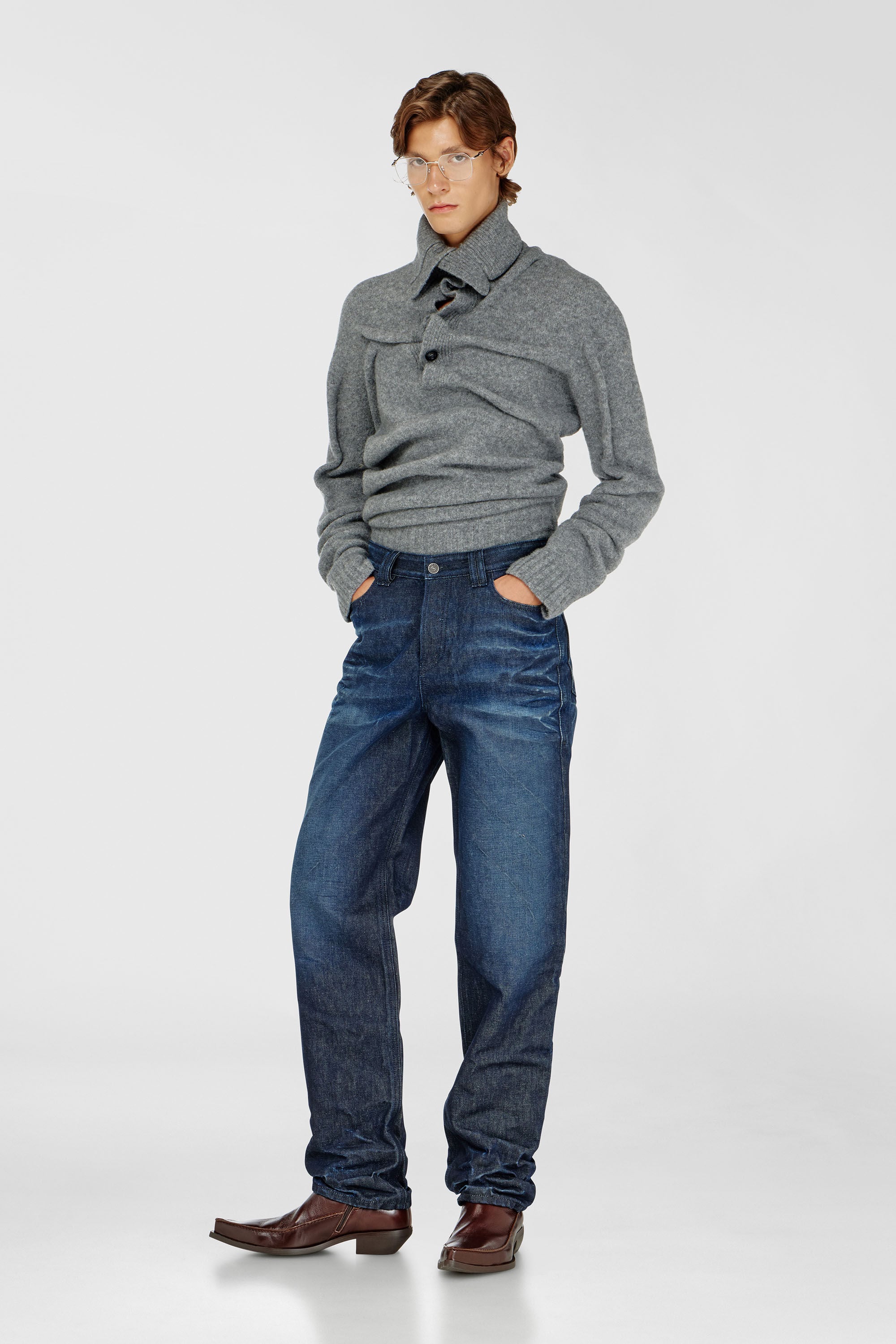 Diesel - K-ANDREW, Maglione con bottoni al collo in maglia cotta effetto stropicciato Uomo in ToBeDefined - 1