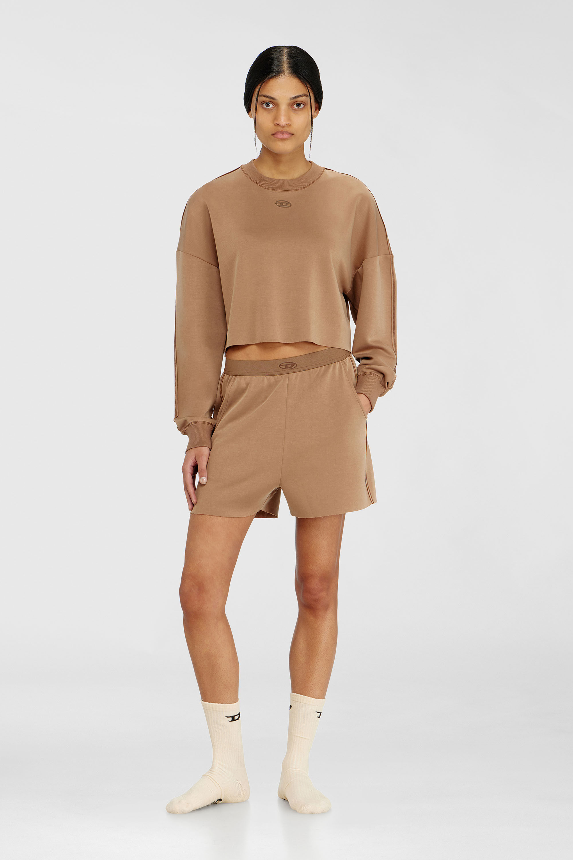 Diesel - BLAKE-UTLT, Crop top in scuba leggero stretch Donna in Marrone - 1