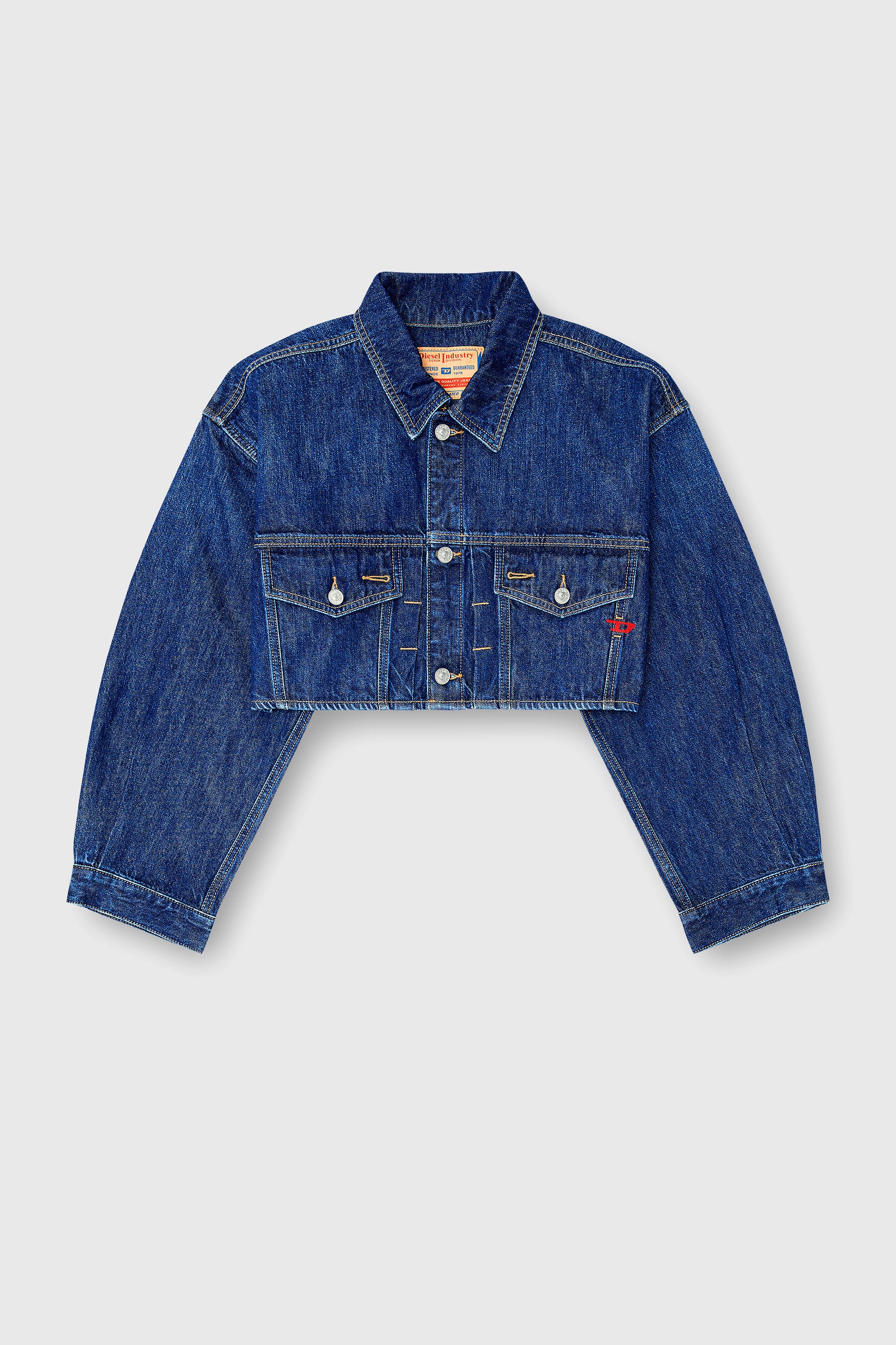 Diesel - DE-MALLEY, Giacca trucker in denim cropped oversize Donna in Blu - 2