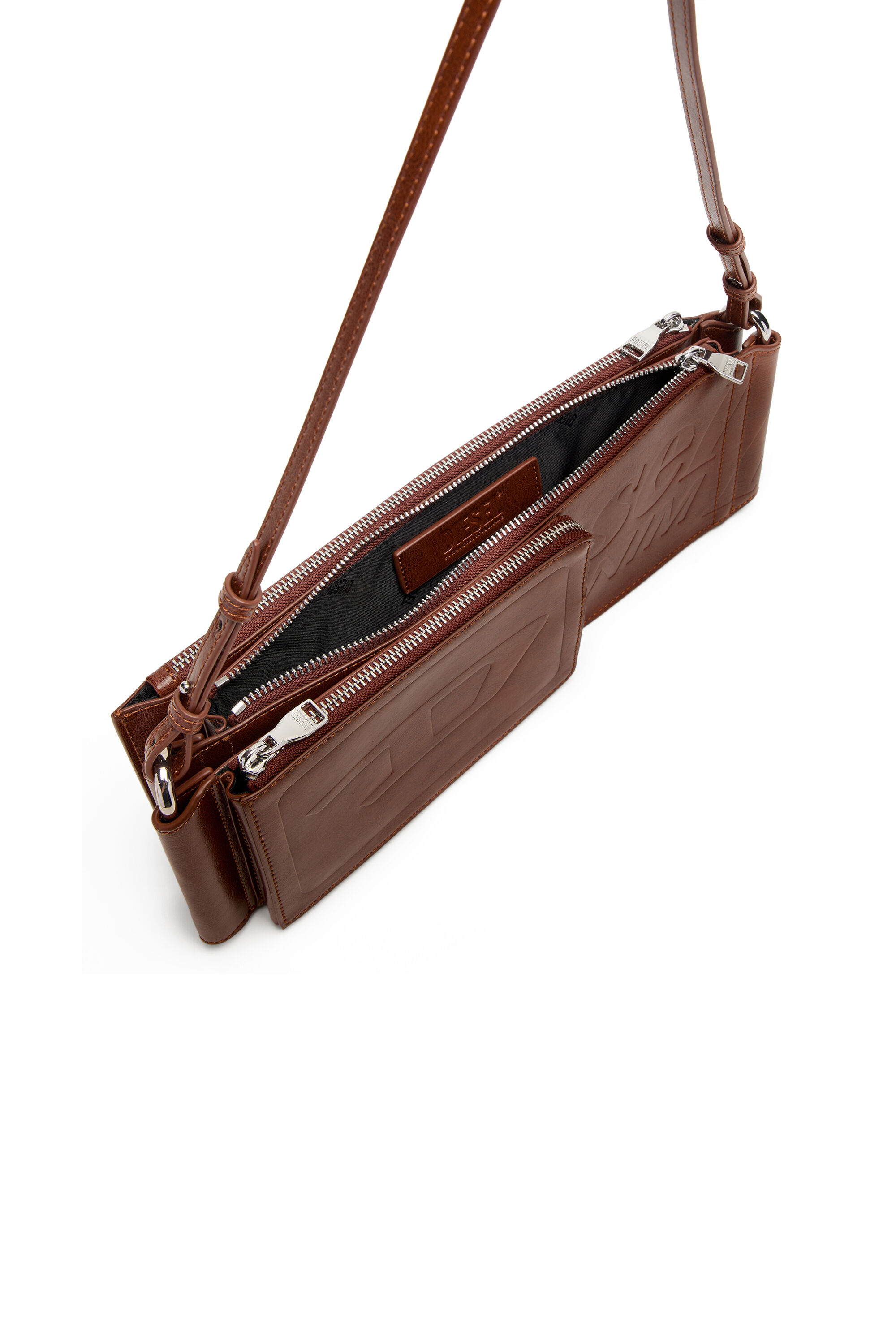 Women's Flag-D-Modular logo-embossed shoulder bag | Brown | Diesel Women's Flag-D-Modular logo-embossed shoulder bag | Brown | Diesel