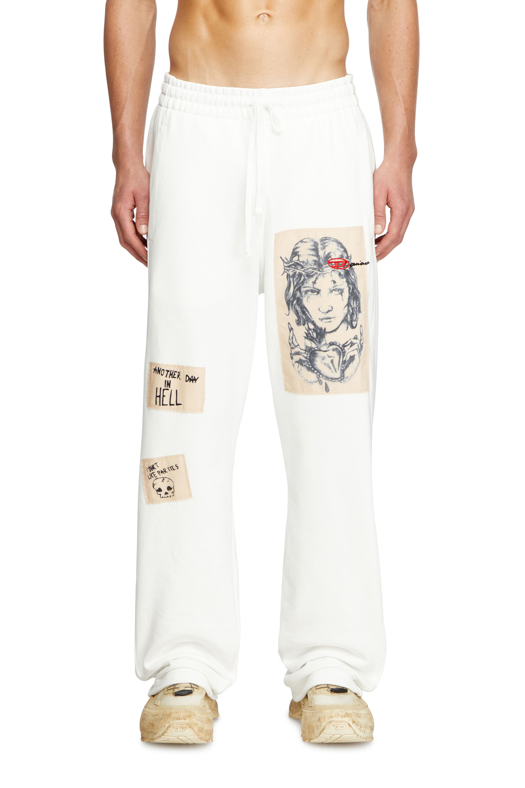Diesel - P-MARTYANS-DD, Pantaloni tuta con patch tattoo Unisex in Bianco - 3