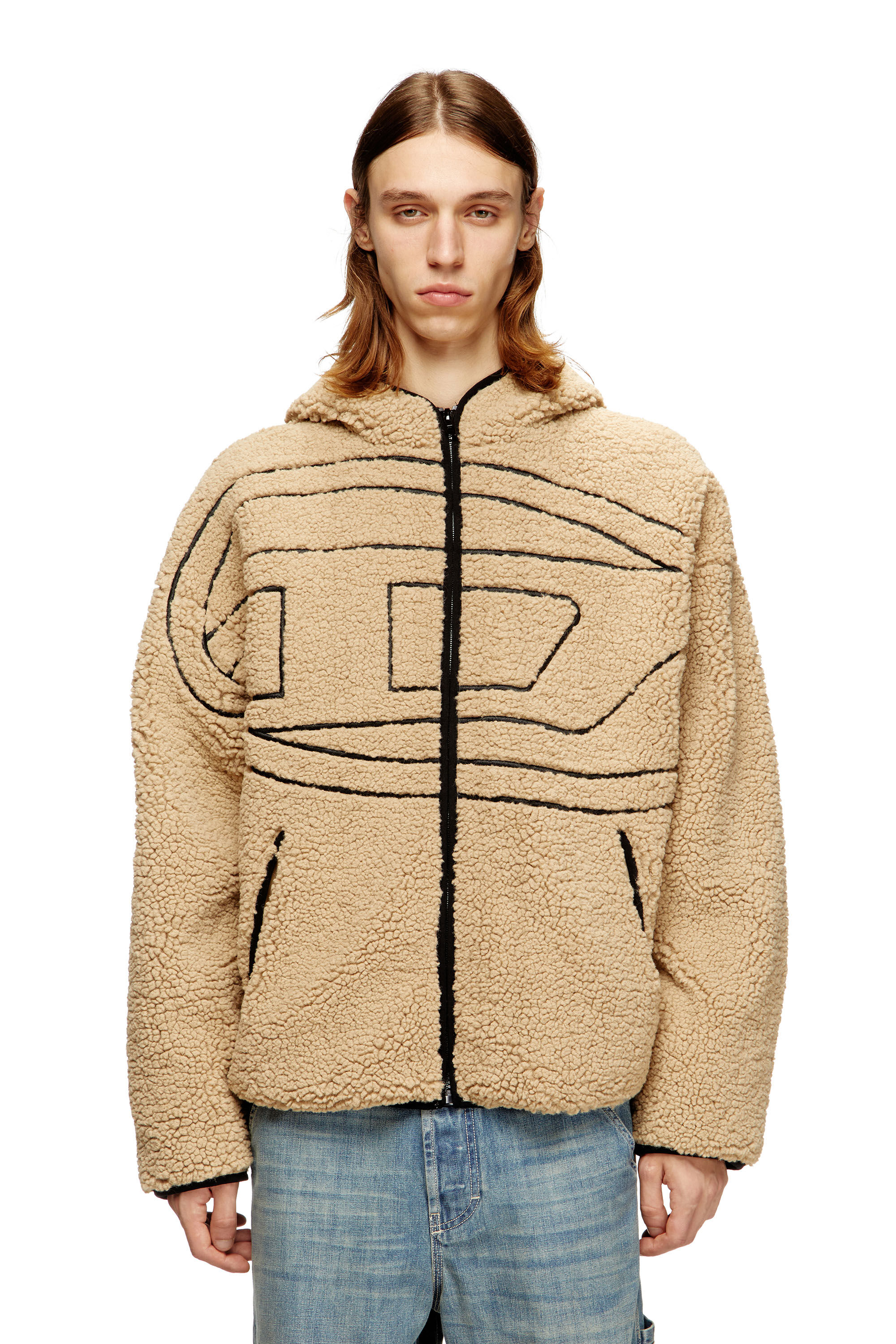 Diesel - S-ZAT, Felpa teddy con cappuccio Uomo in Beige - 3