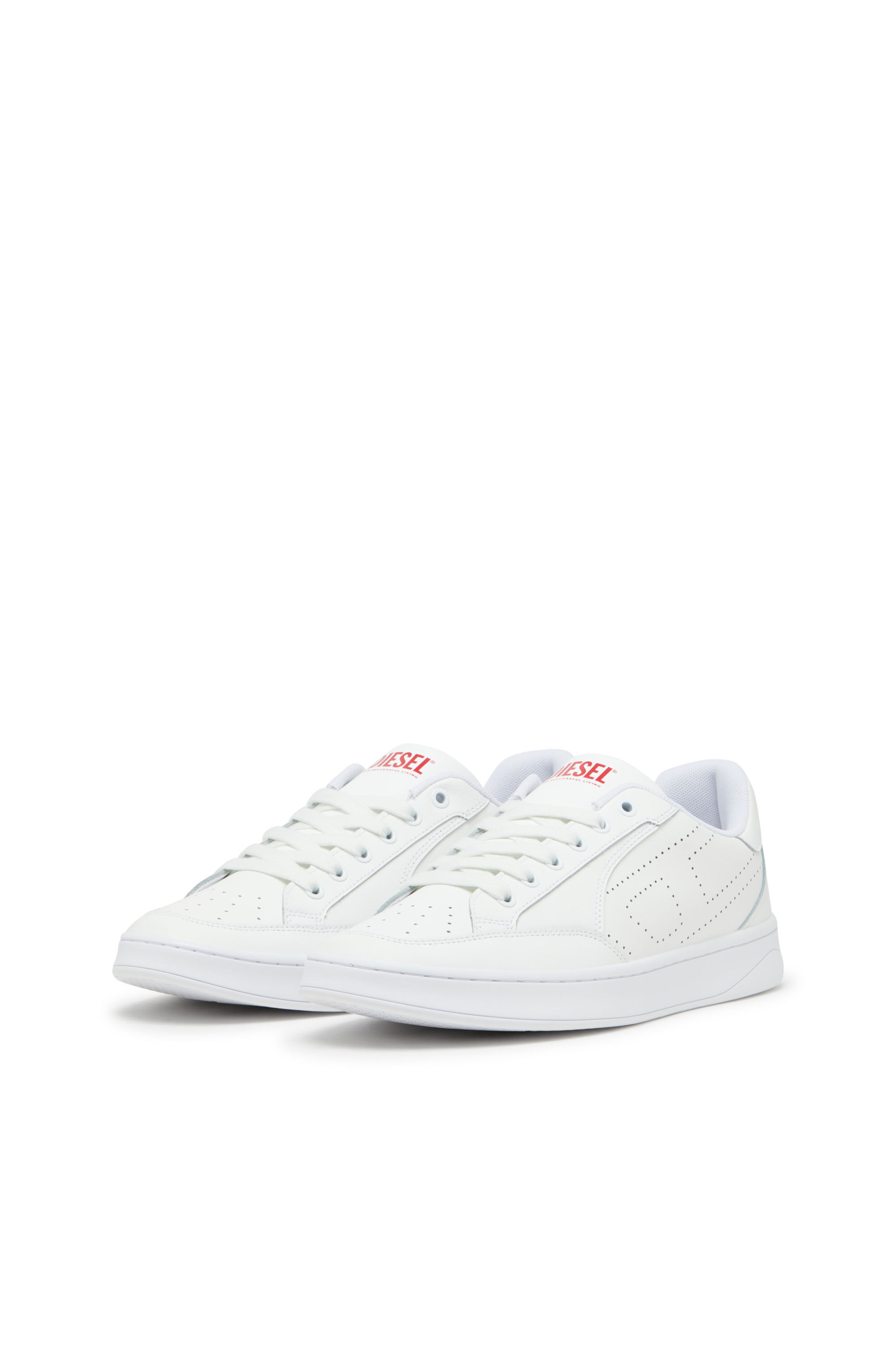 Sneaker in pelle con logo perforato Donna Bianco Diesel