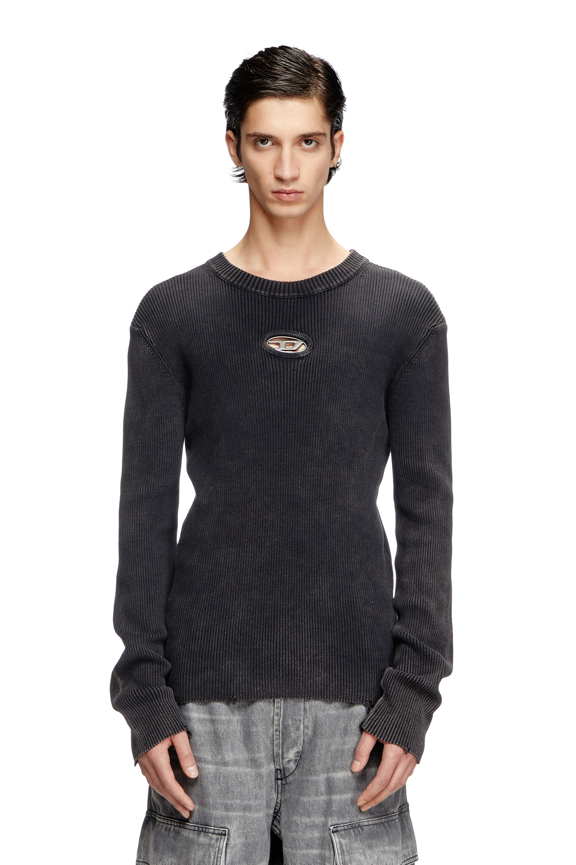 Diesel - K-DARIN-D, Maglia distressed con logo cut-out Uomo in Nero - 3