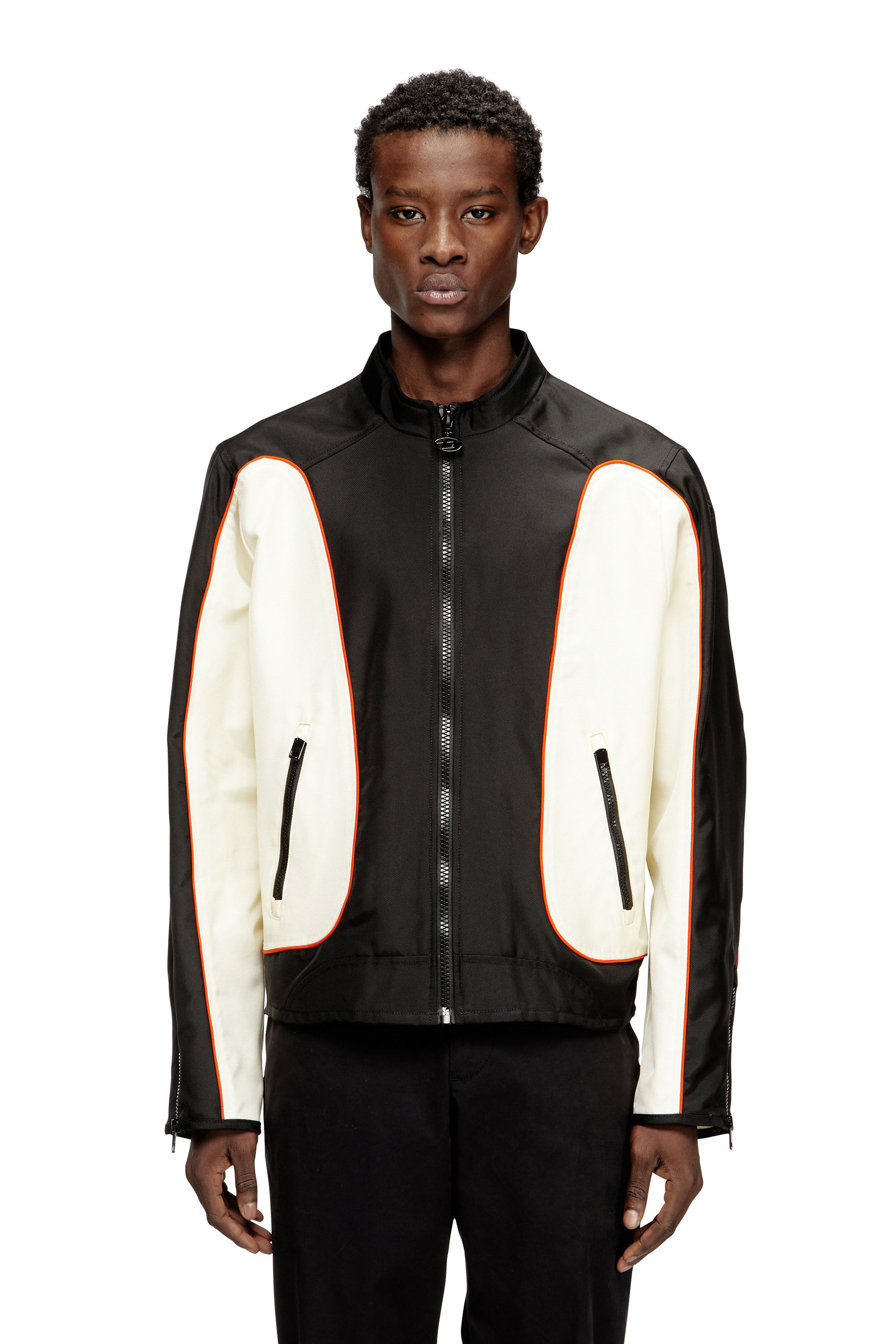 Men's Nylon jacket with color block and piping details