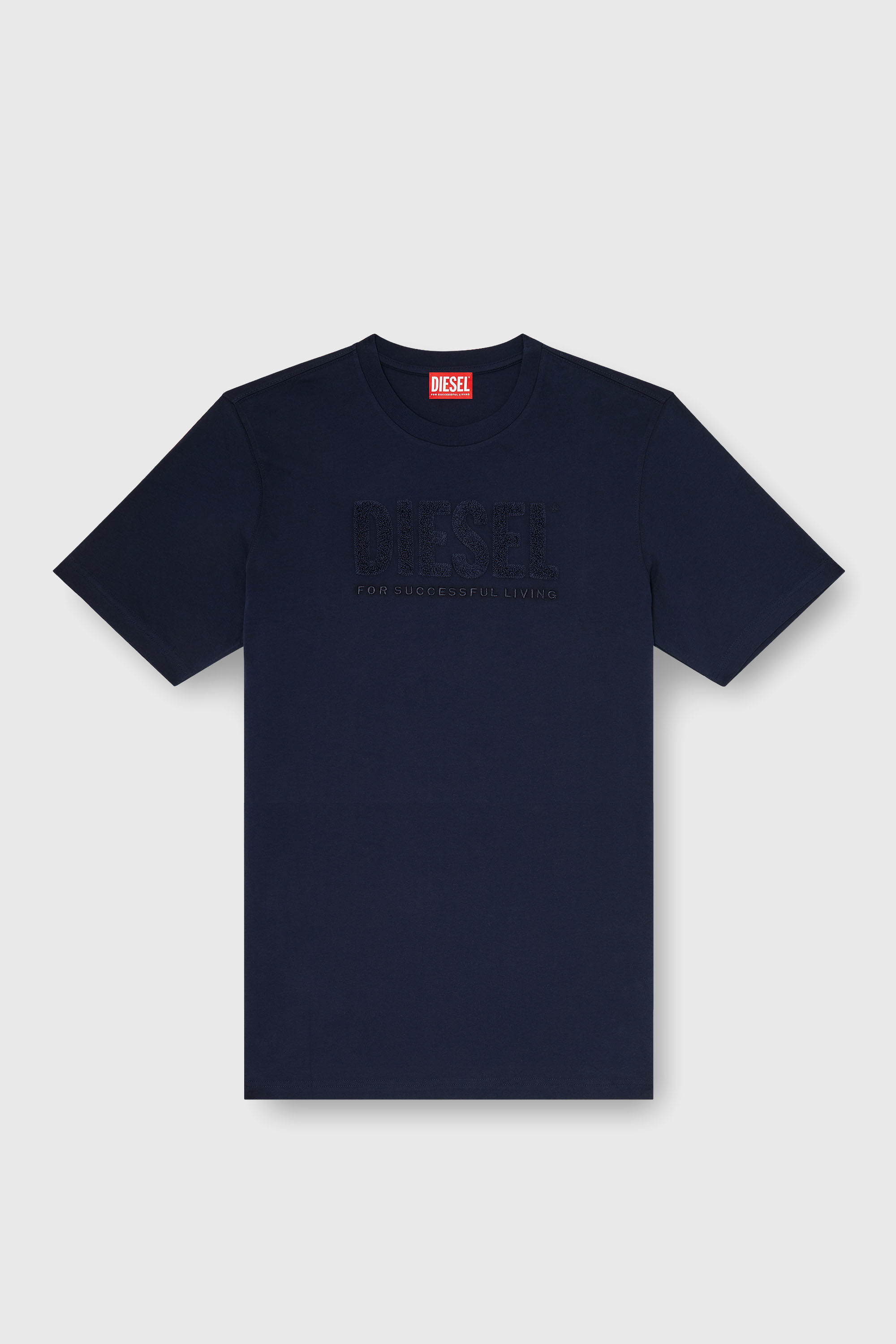 Diesel - T-JUST-OVA-T92, T-shirt in cotone con stampa logo Diesel tono su tono Uomo in Blu - 2