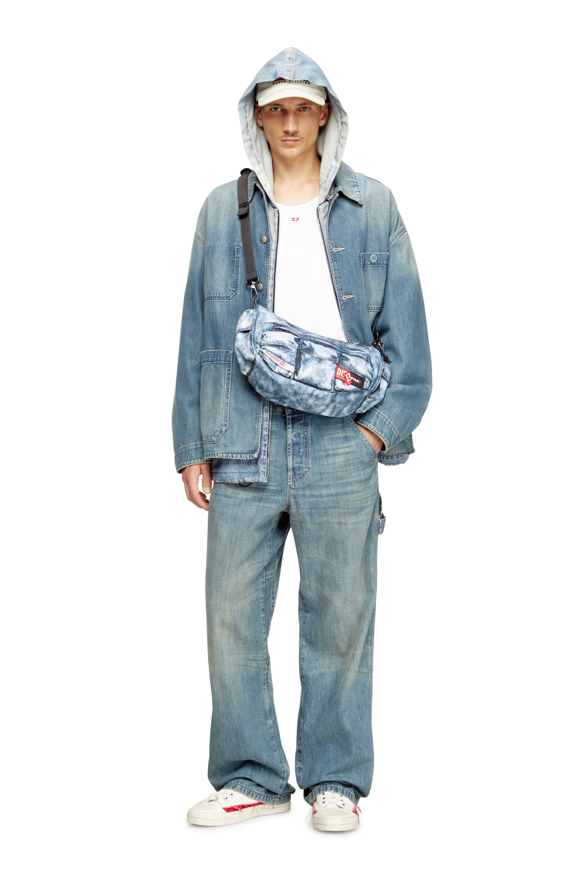 Diesel - DIESEL SHOULDER BAG, Borsa multitasche in denim trompe l'oeil Unisex in Blu - 5