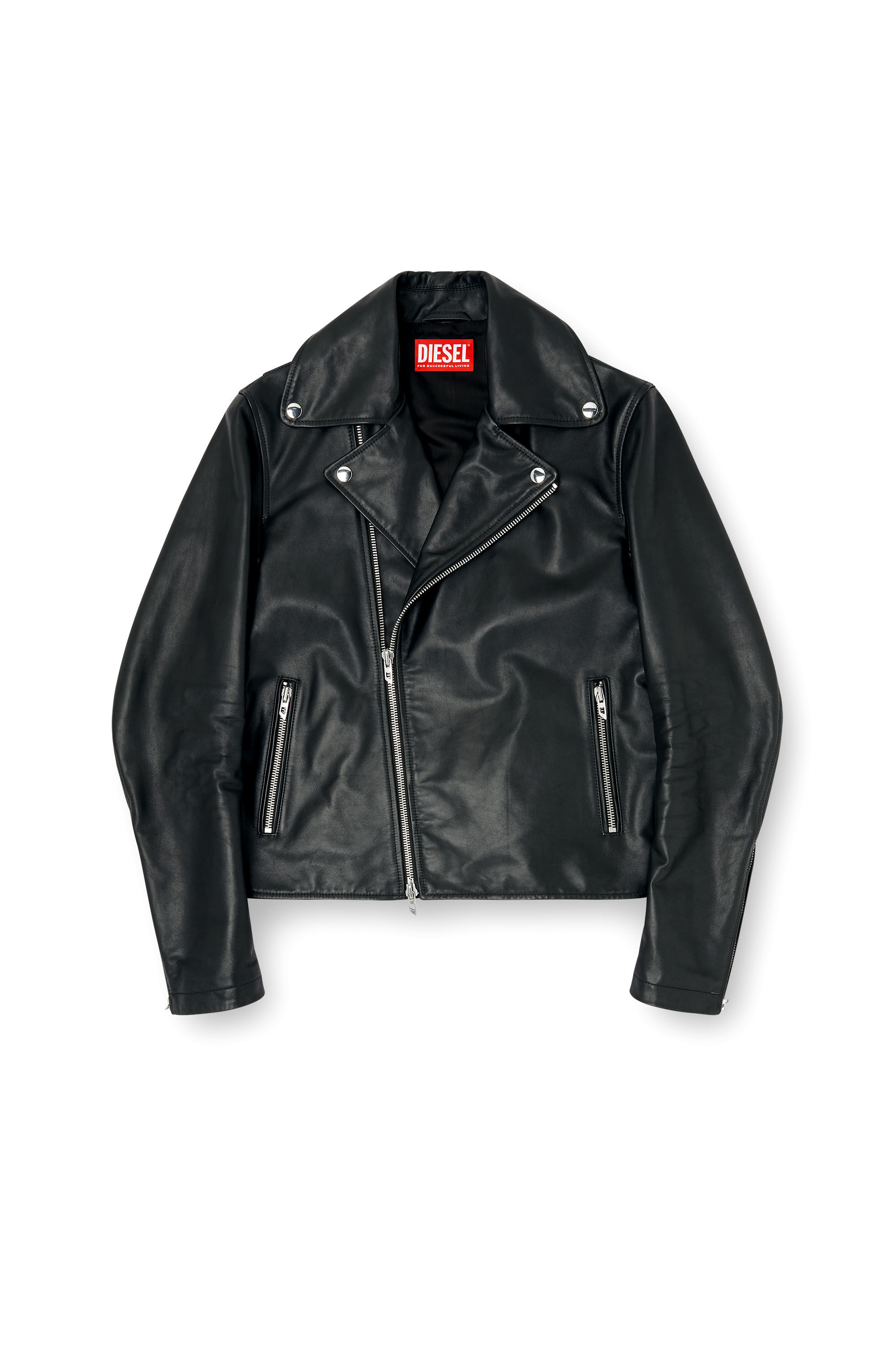 Diesel - L-EO-WRD, Giacca biker in pelle cerata Uomo in Nero - 2
