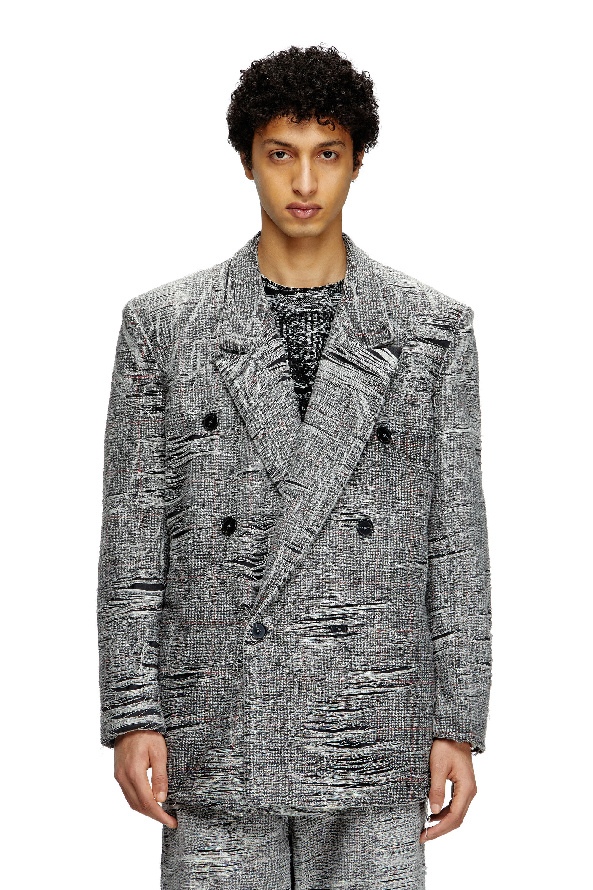 Diesel - D-PEKKA-FSG, Blazer in denim distressed Principe di Galles Uomo in Grigio - 3