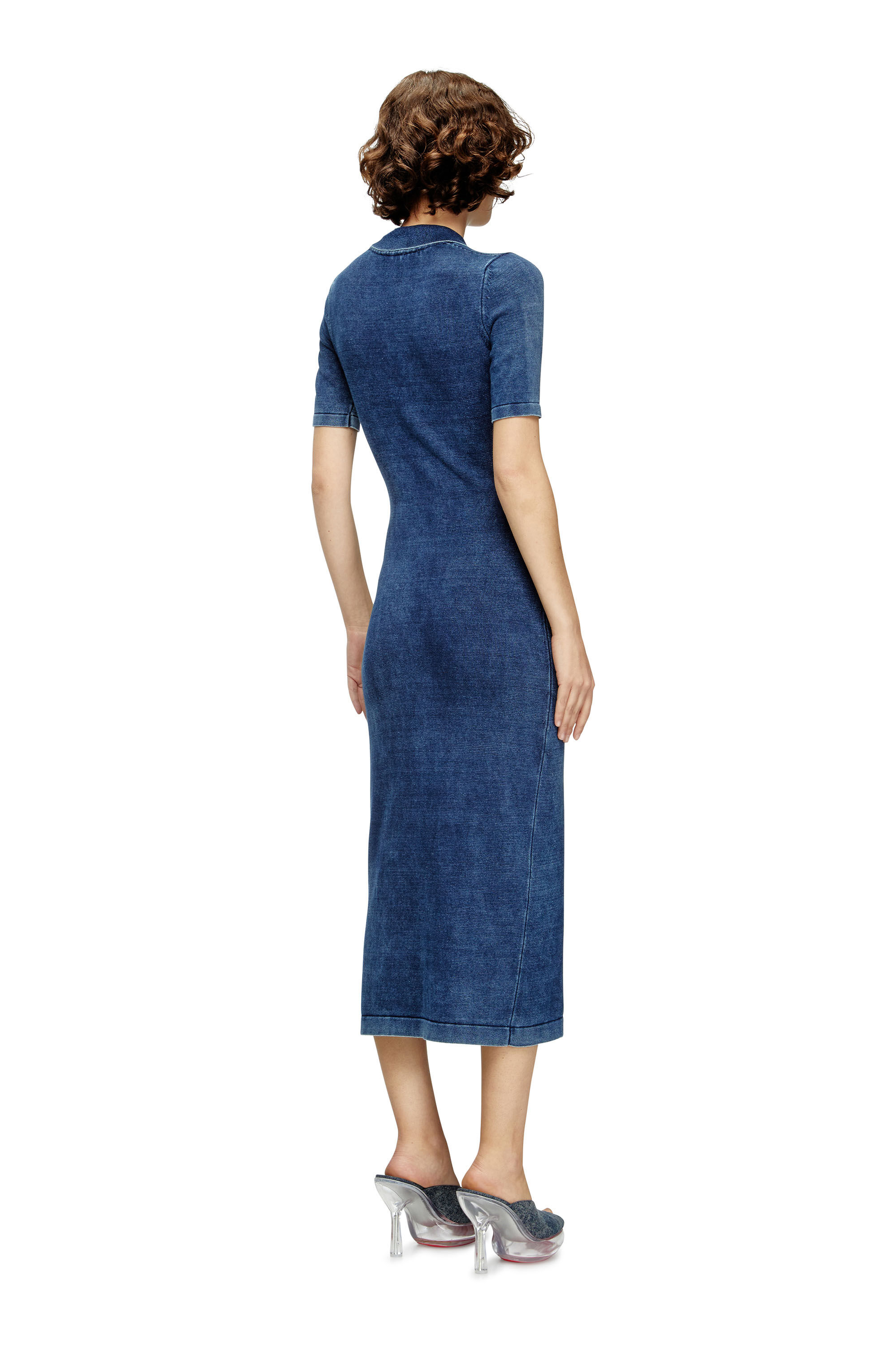 Diesel - M-FENNY-DRS, Abito polo in maglia effetto denim Donna in Blu - 4