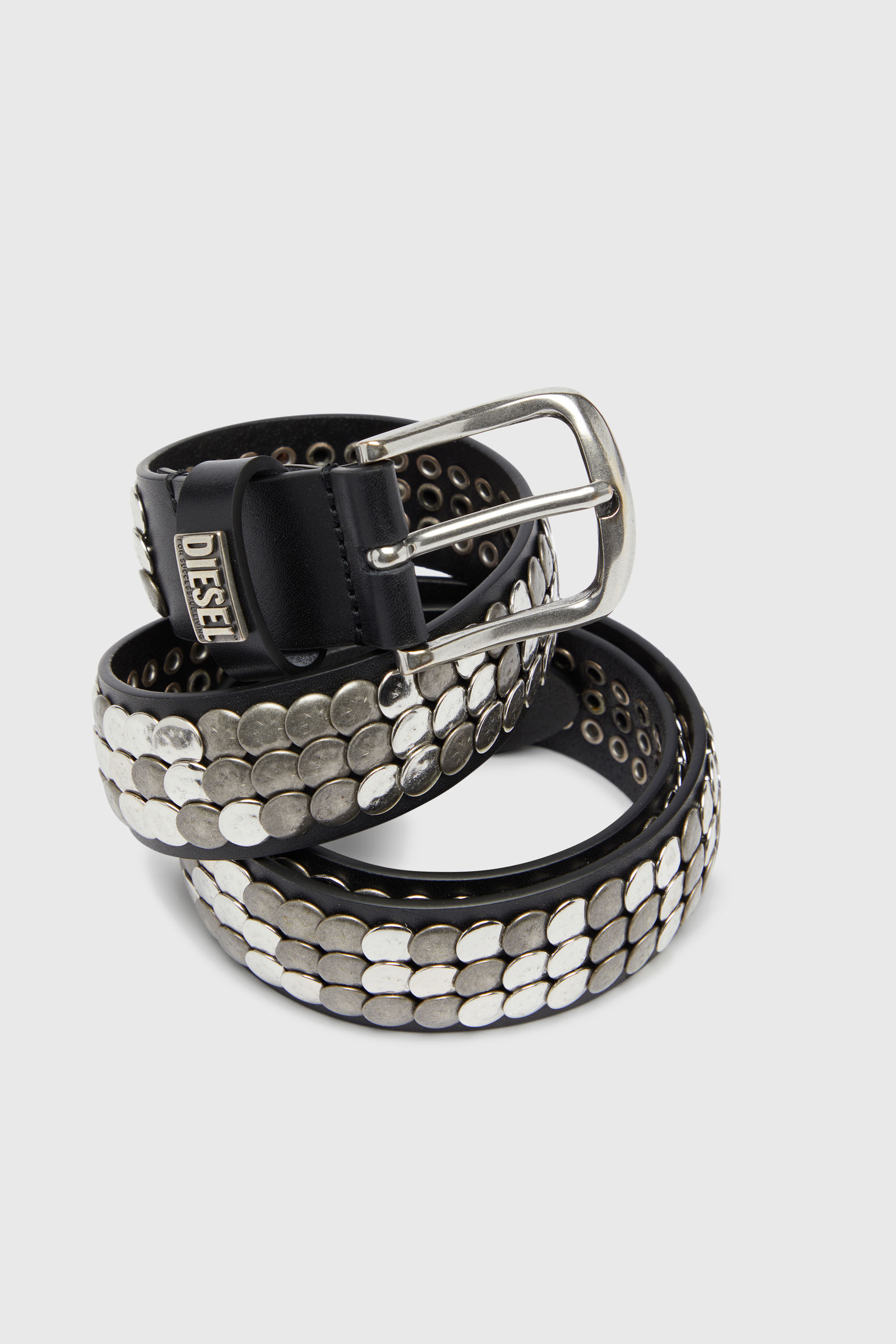 Diesel - B-FULL MIX RIVETS, Man's 4cm leather belt with all-over studs in Black - 3