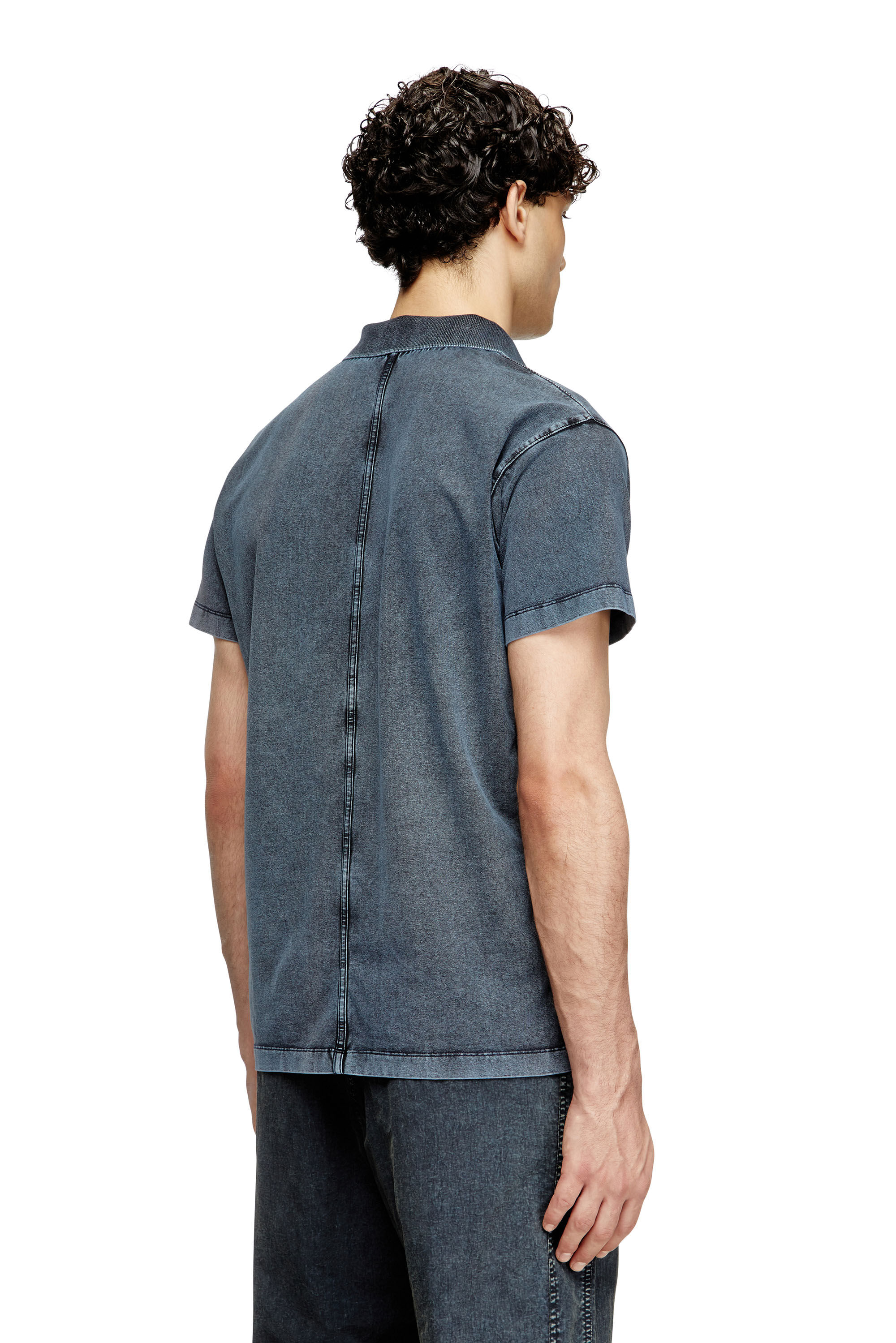 Diesel - T-NOMELY, Polo in jersey effetto denim Uomo in Blu - 2