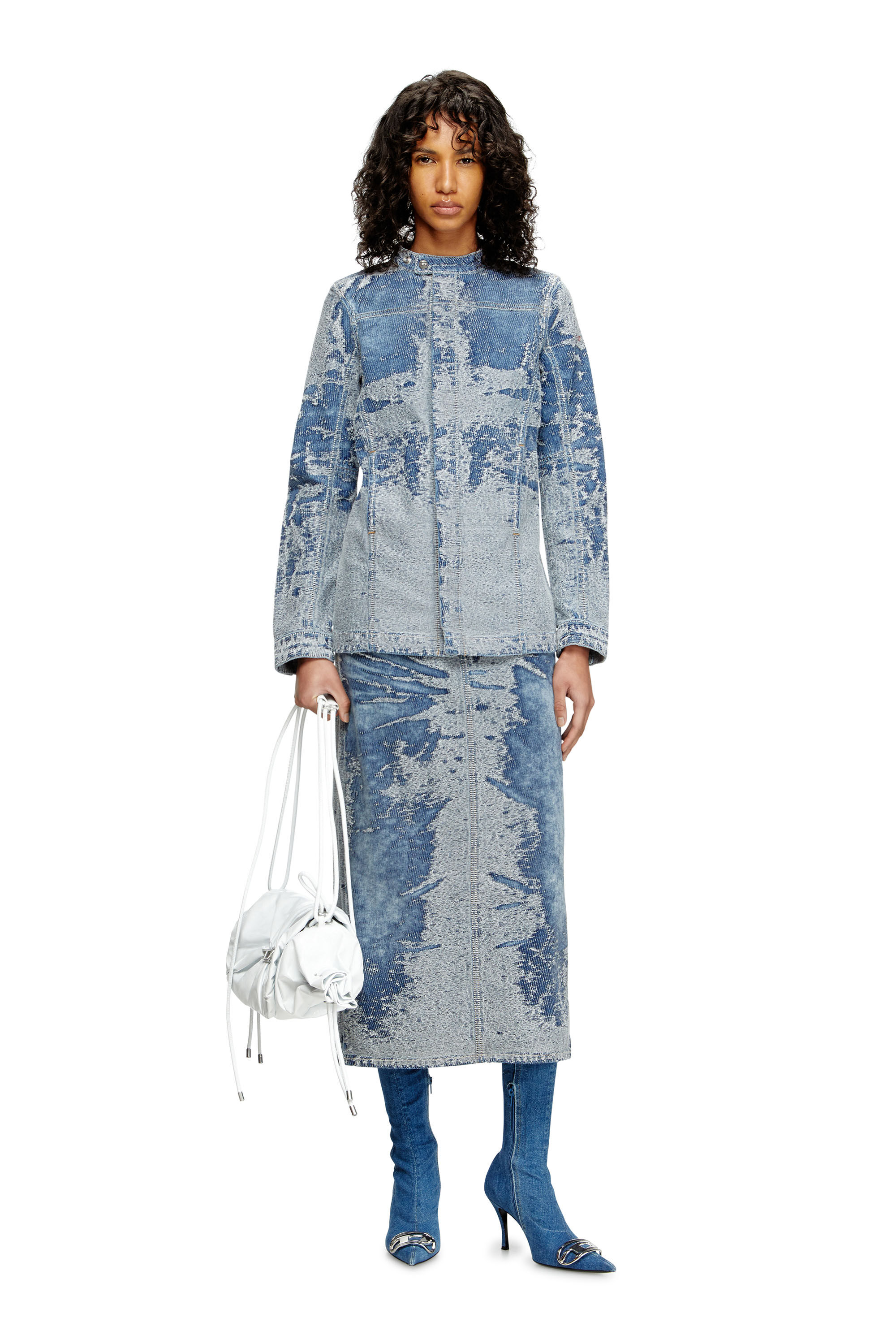 Diesel - DE-MOR-S1, Giacca in denim jacquard distressed Donna in Blu - 1