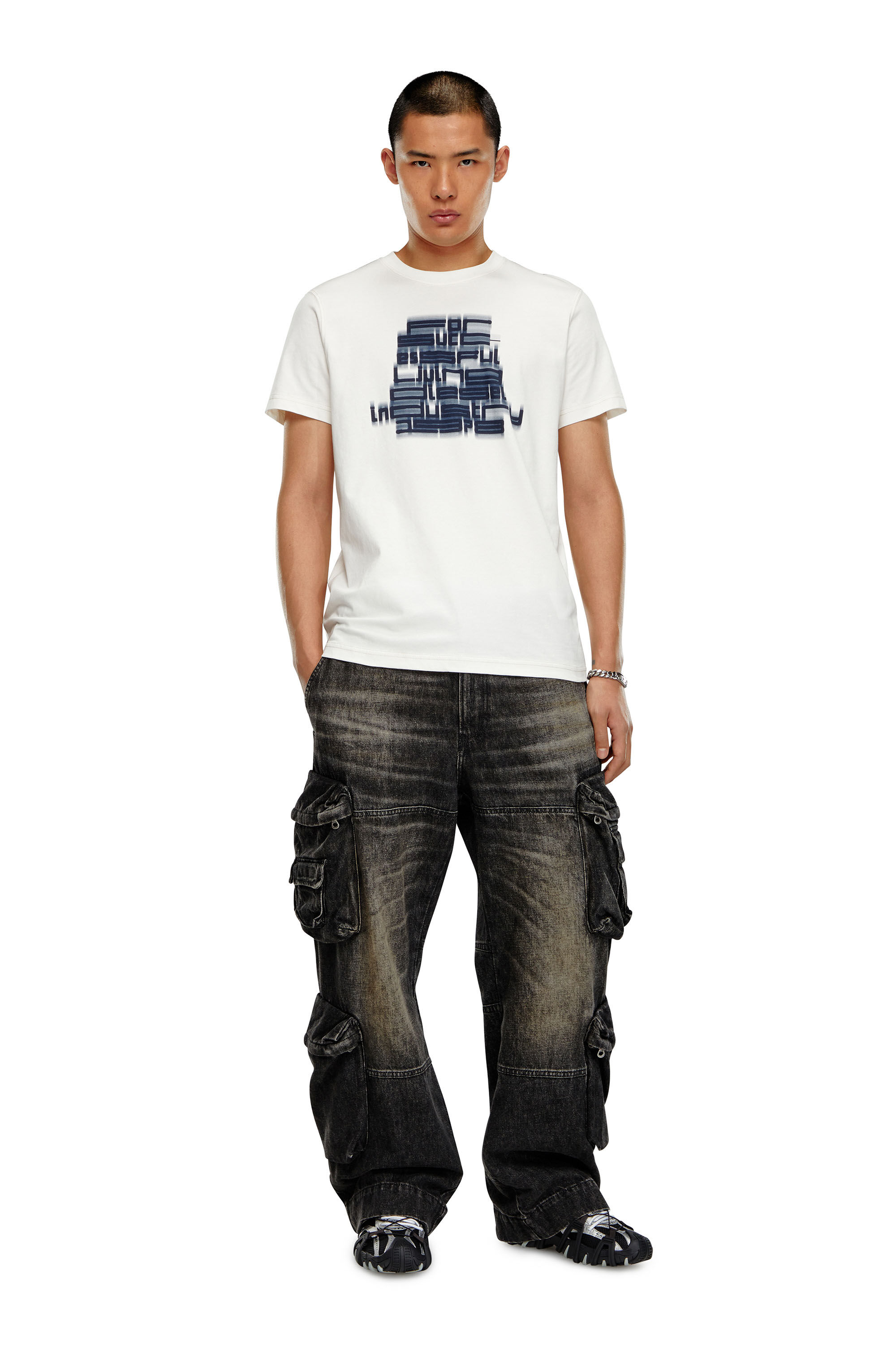 Diesel - T-DIEGOR-N1, T-shirt con stampa For Successful Living sfumata Uomo in Bianco - 1