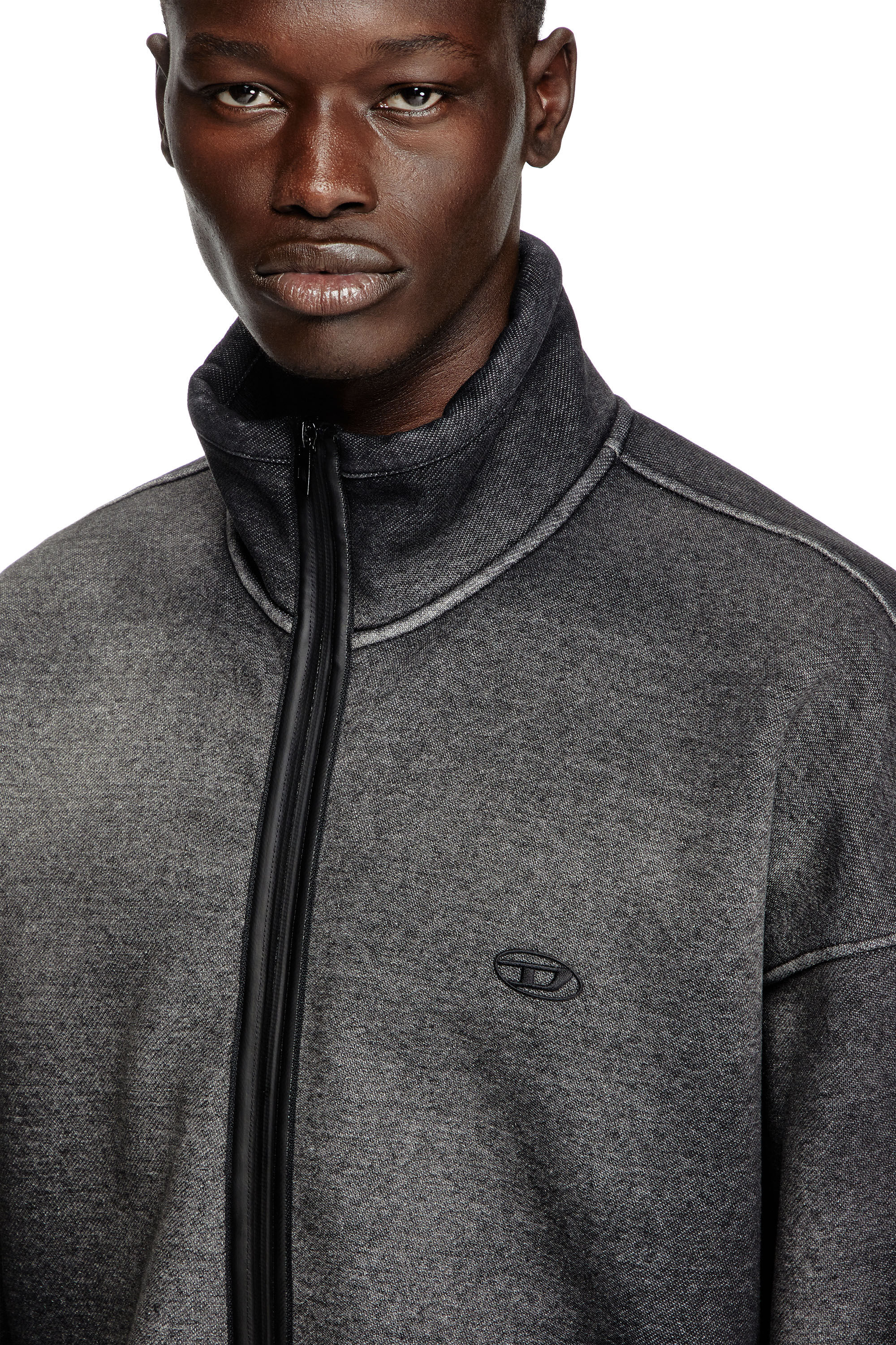 Women's Zip-up sweatshirt in denim-effect jacquard | Black | Diesel