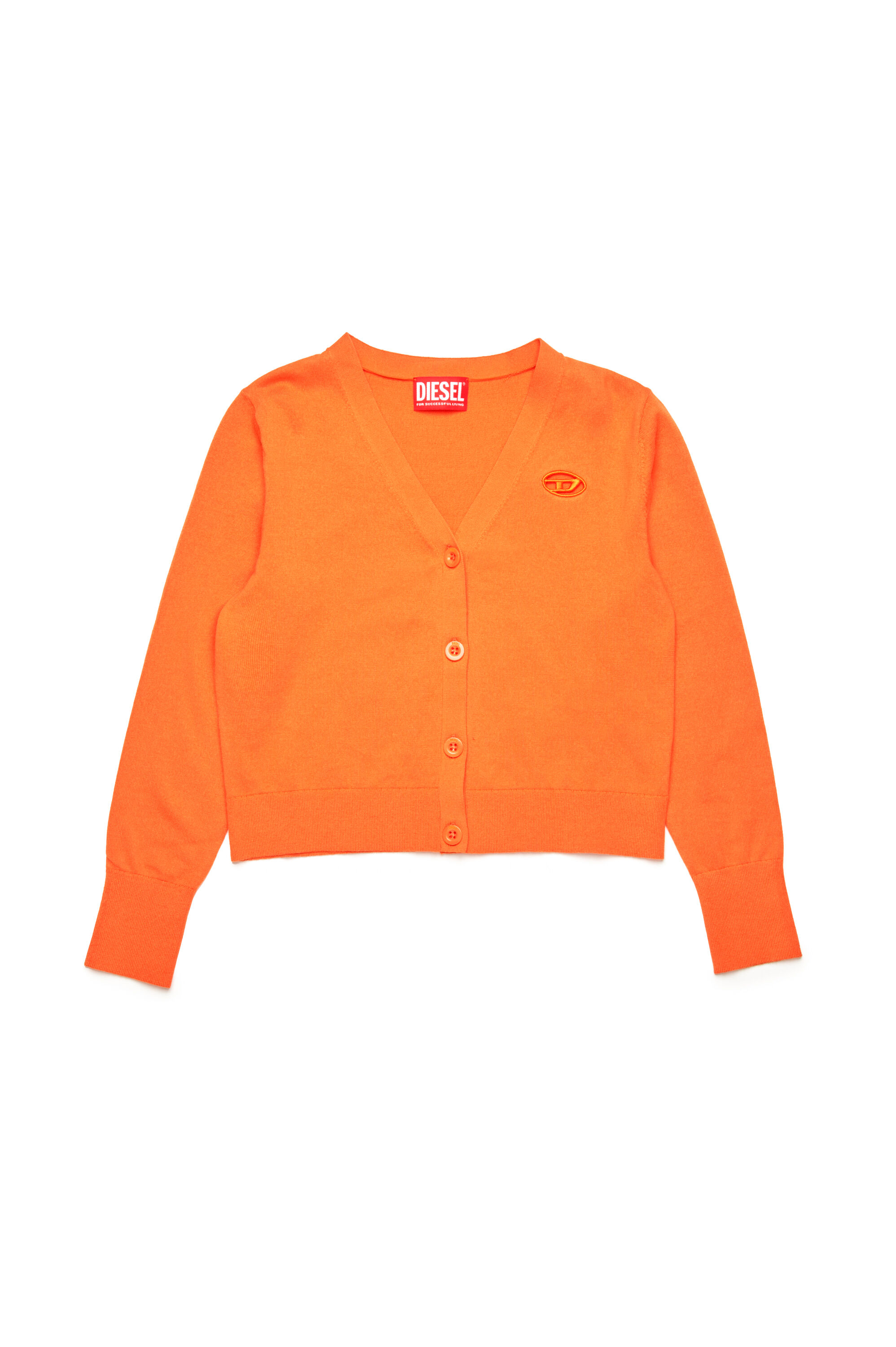 Diesel - KMARTE, Cardigan con logo Oval D cut-out Donna in Arancione - 1