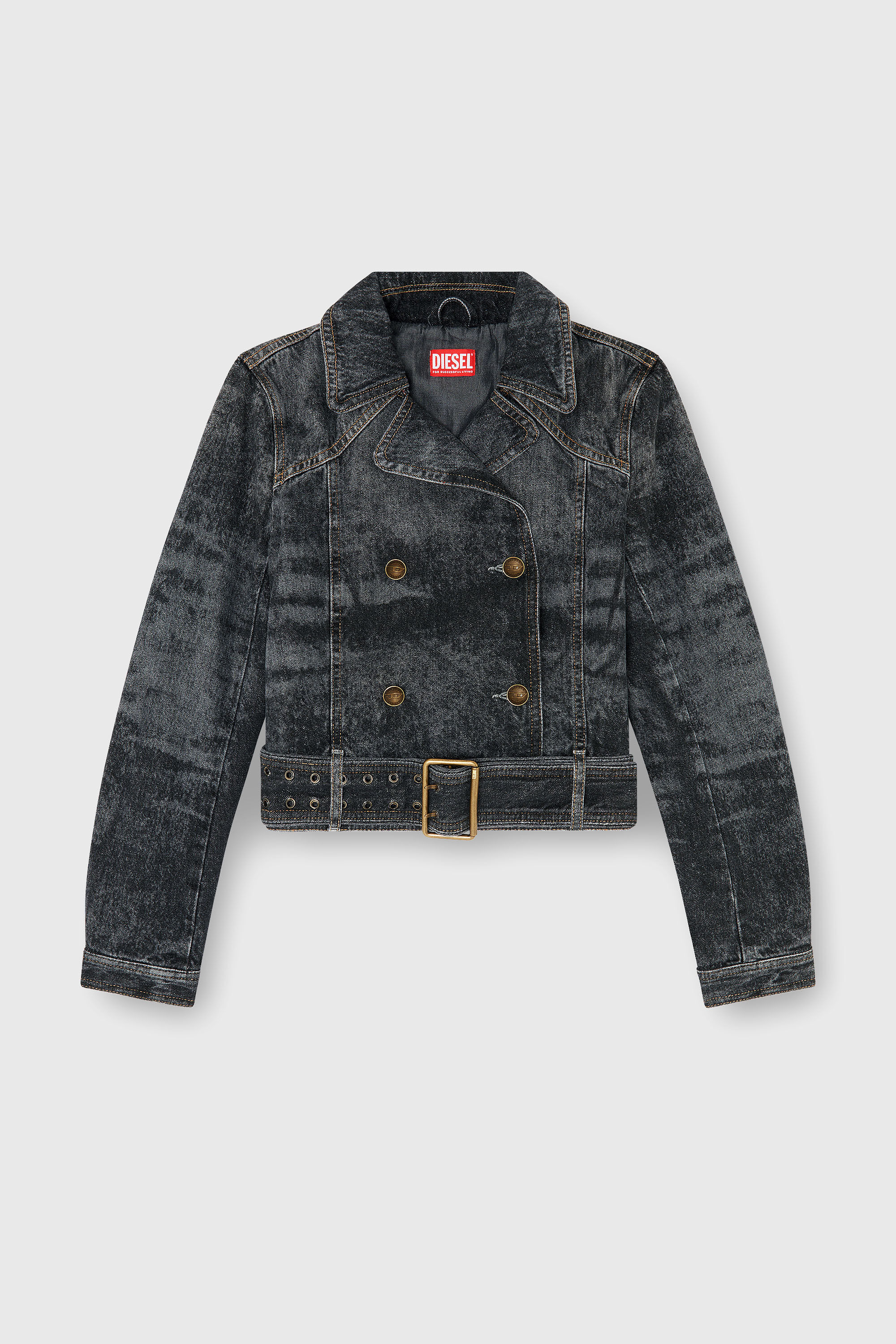 Diesel - DE-LEGEND-S, Giacca cropped in denim con cintura Donna in Nero - 2