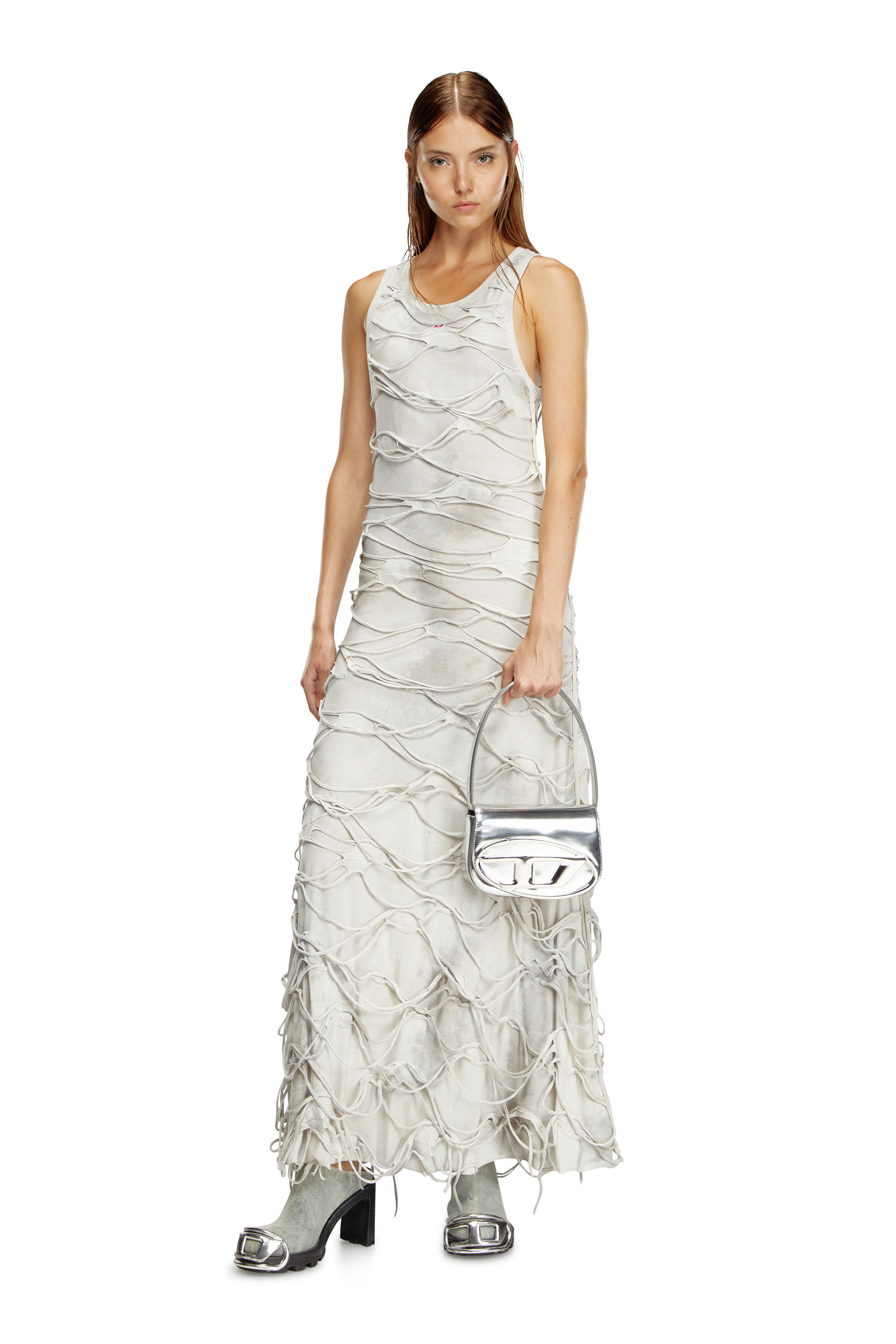 Women s 1DR Iconic shoulder bag in mirrored leather Silver Diesel
