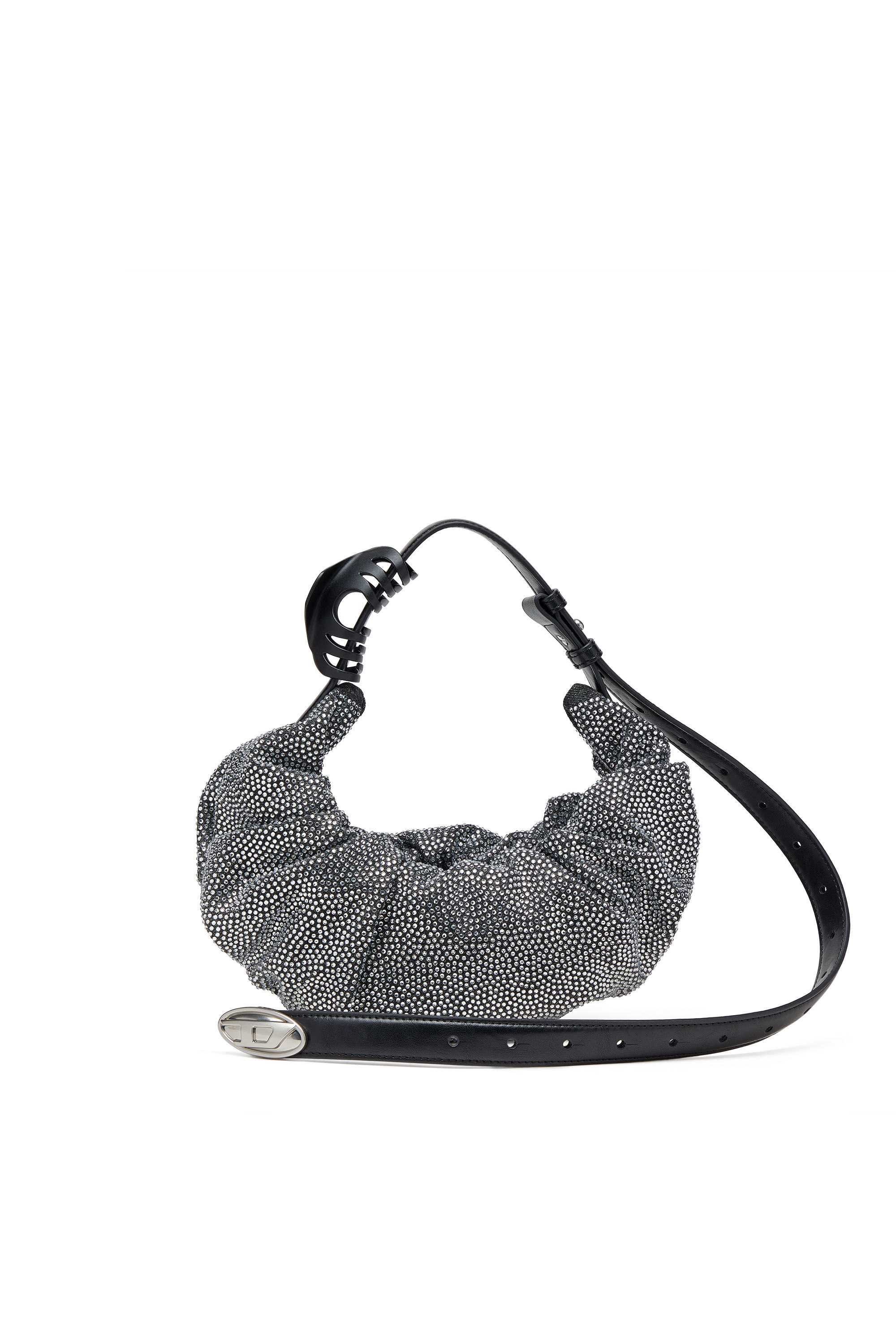 Diesel - GRAB-D HOBO S, Grab-D S-Borsa hobo piccola in denim scrunched con cristalli Donna in Nero - 1