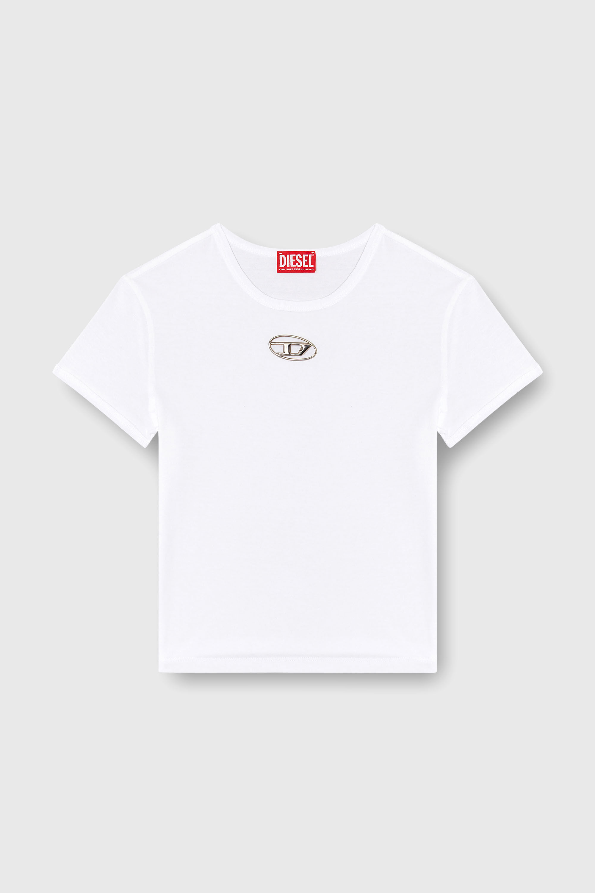 Diesel - T-UNCUTIE-LONG-OD-Q1, T-shirt slim con logo Oval D cut-out Donna in Bianco - 2