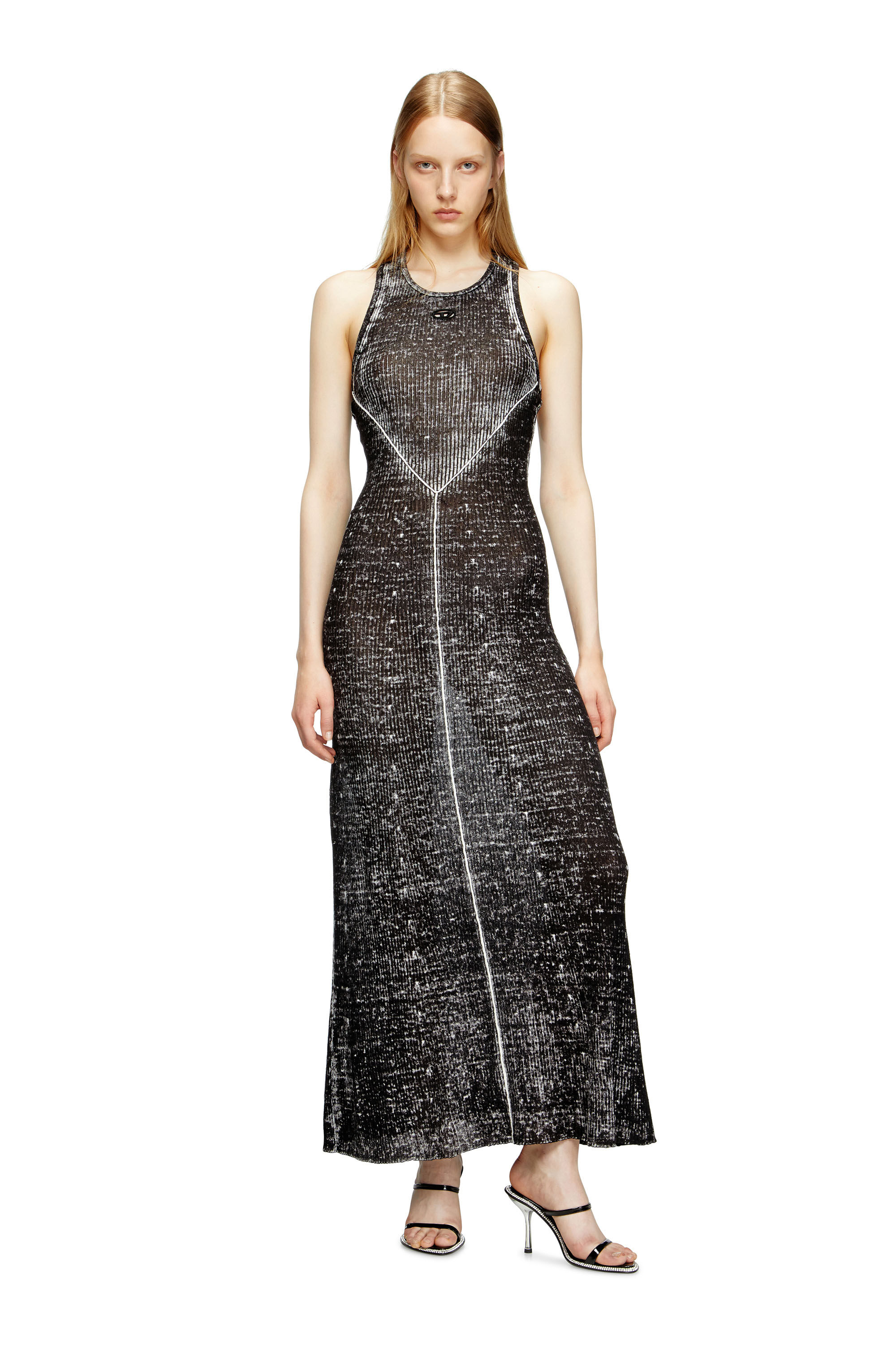 Diesel - M-RAB, Abito in maglia di lino con logo cut-out Donna in Nero - 1