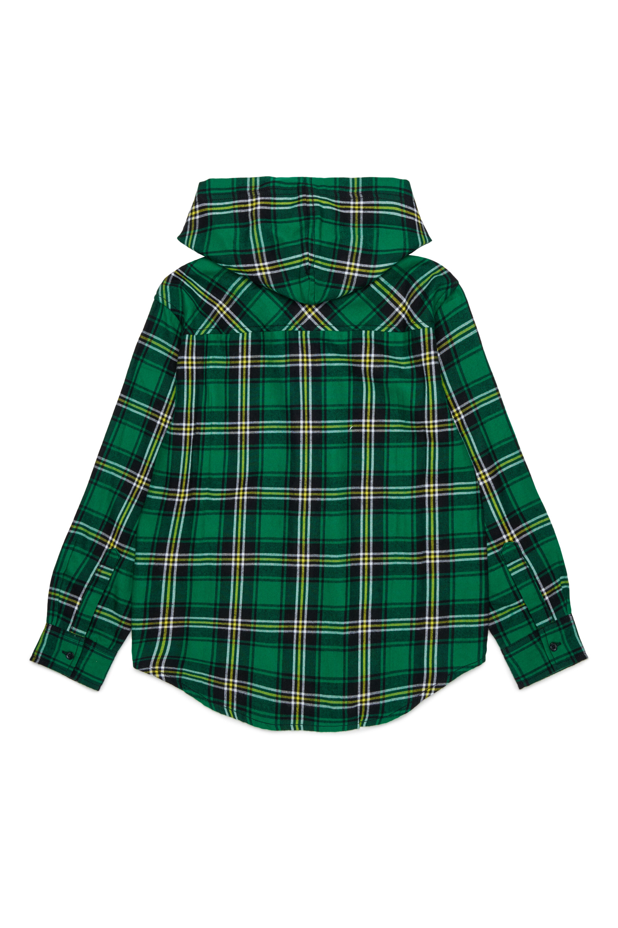 Diesel - CHECK OVER, Camicia con cappuccio a quadri con ricamo Oval D Uomo in Verde - 2