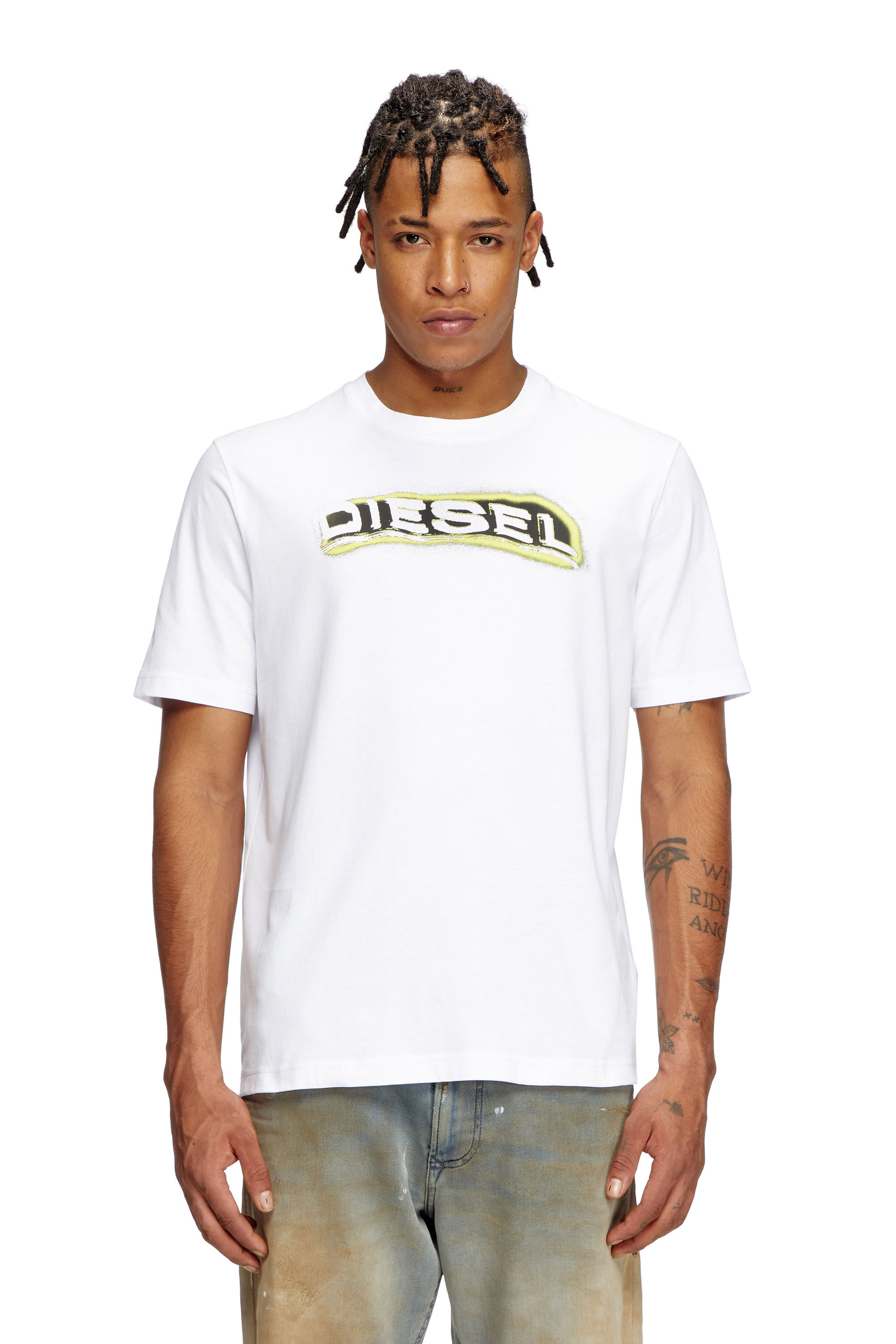 Diesel - T-ADJUST-R4, T-shirt con logo effetto puff Uomo in Bianco - 3