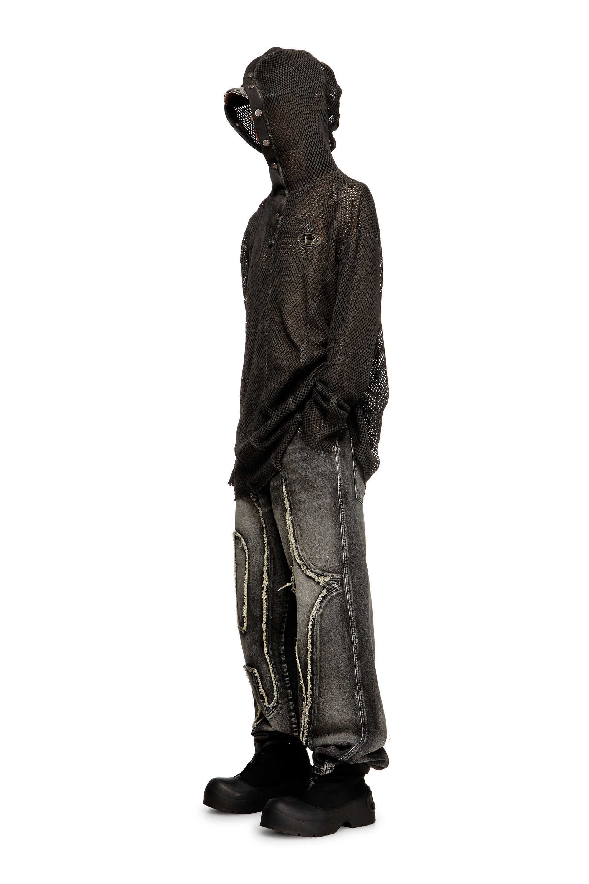 Diesel - S-THUG-FISHNET, Hoodie in rete con chiusura totale Unisex in Nero - 1