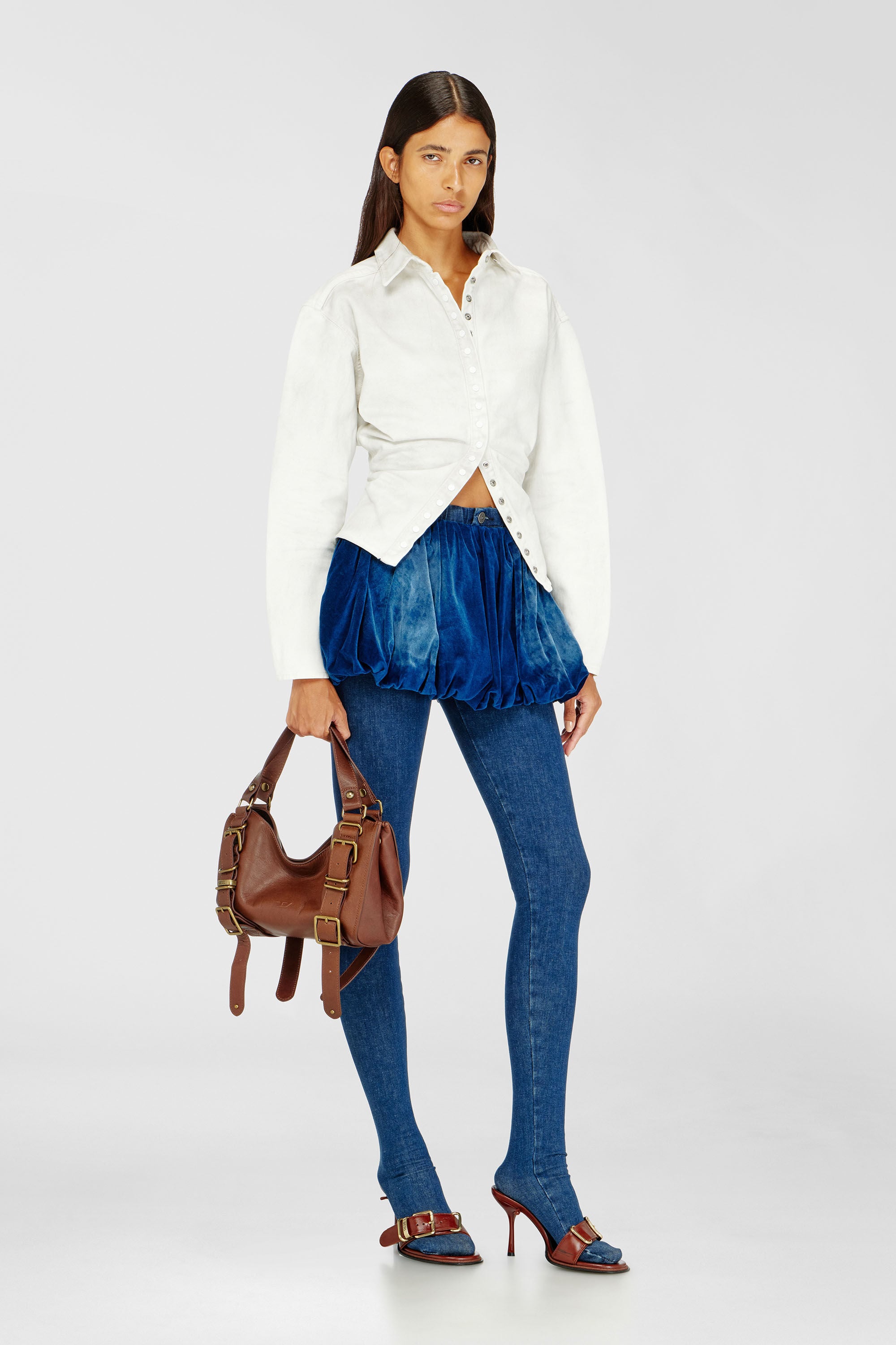 Diesel - DE-MUJ-FSJ1, Gonna corta a palloncino in denim effetto velluto Donna in Blu - 1