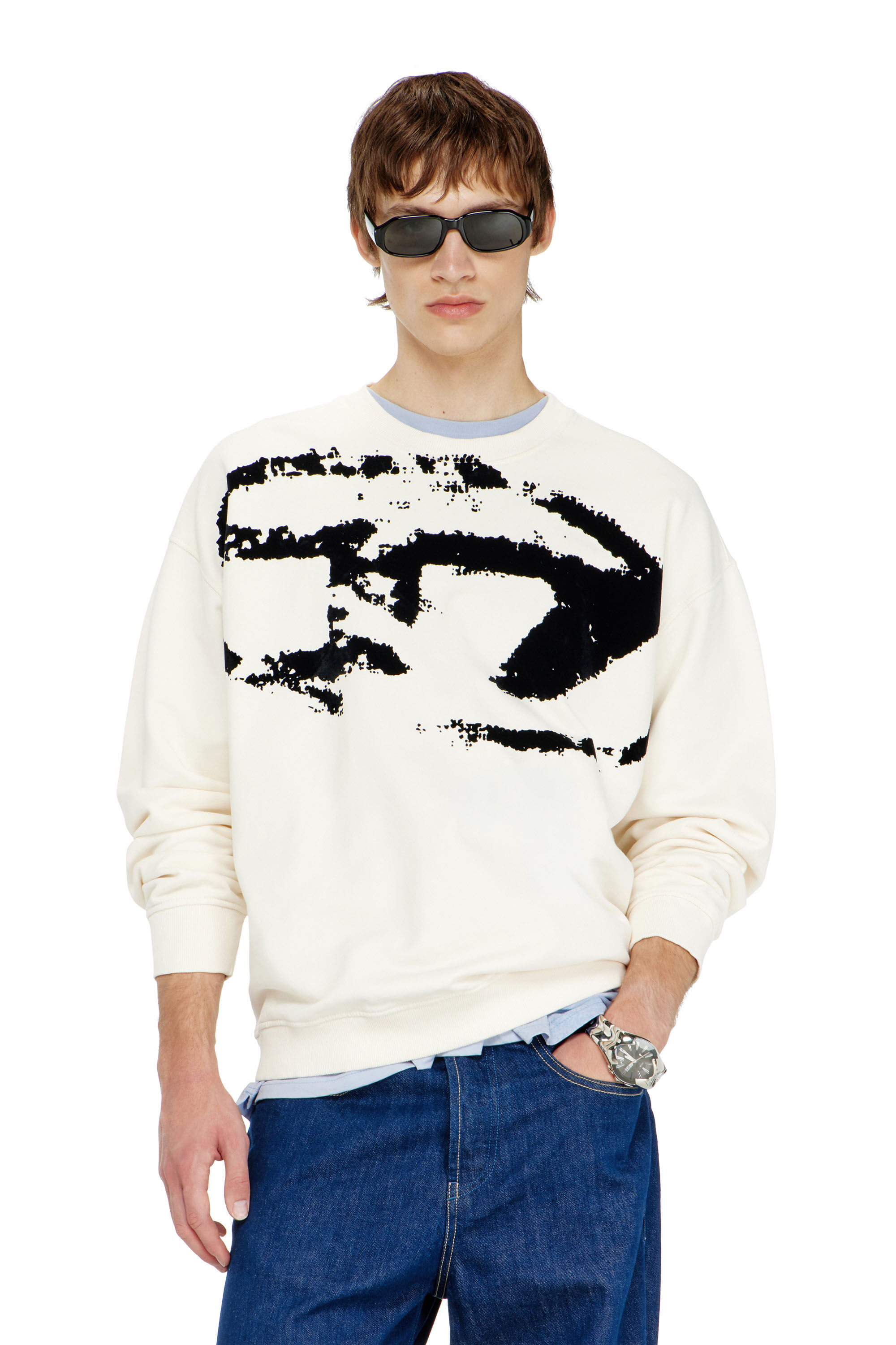 Diesel - S-BOXT-N5, Felpa in cotone con logo Oval D floccato Uomo in ToBeDefined - 3