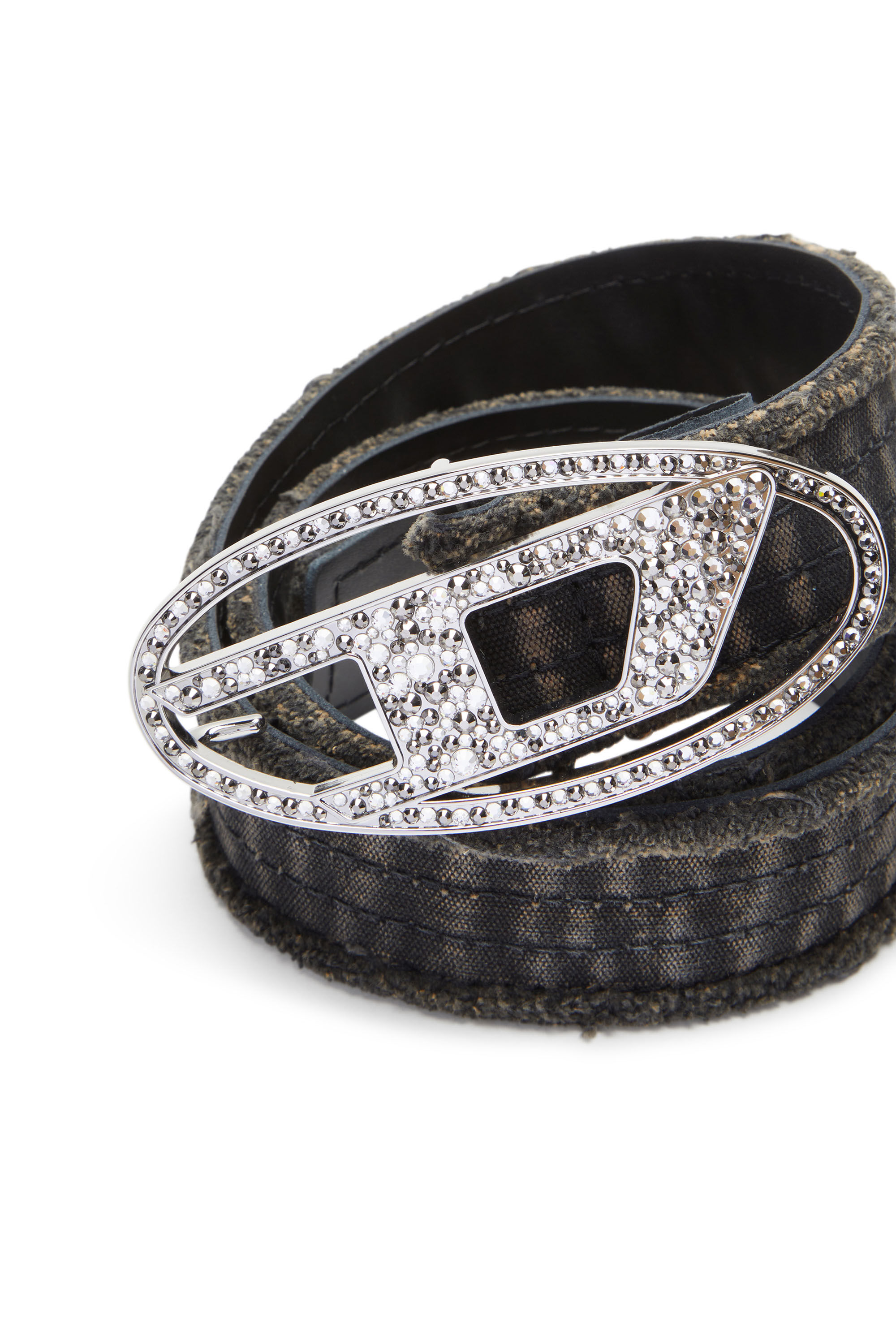 Cintura in canvas e pelle con strass Donna | Nero | Diesel