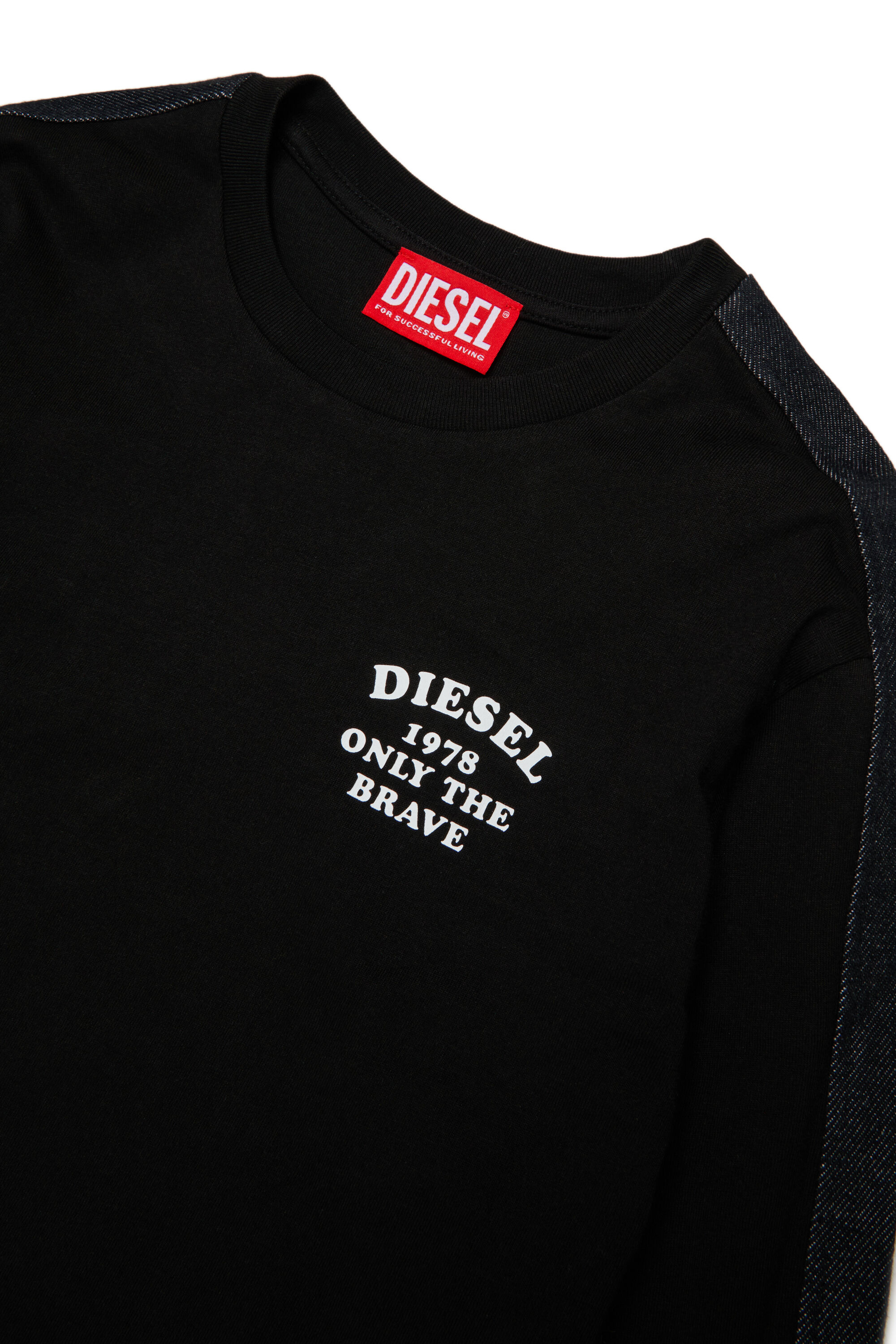 Diesel - TEAN OVER, T-shirt a manica lunga con logo e bande a contrasto Uomo in Nero - 3