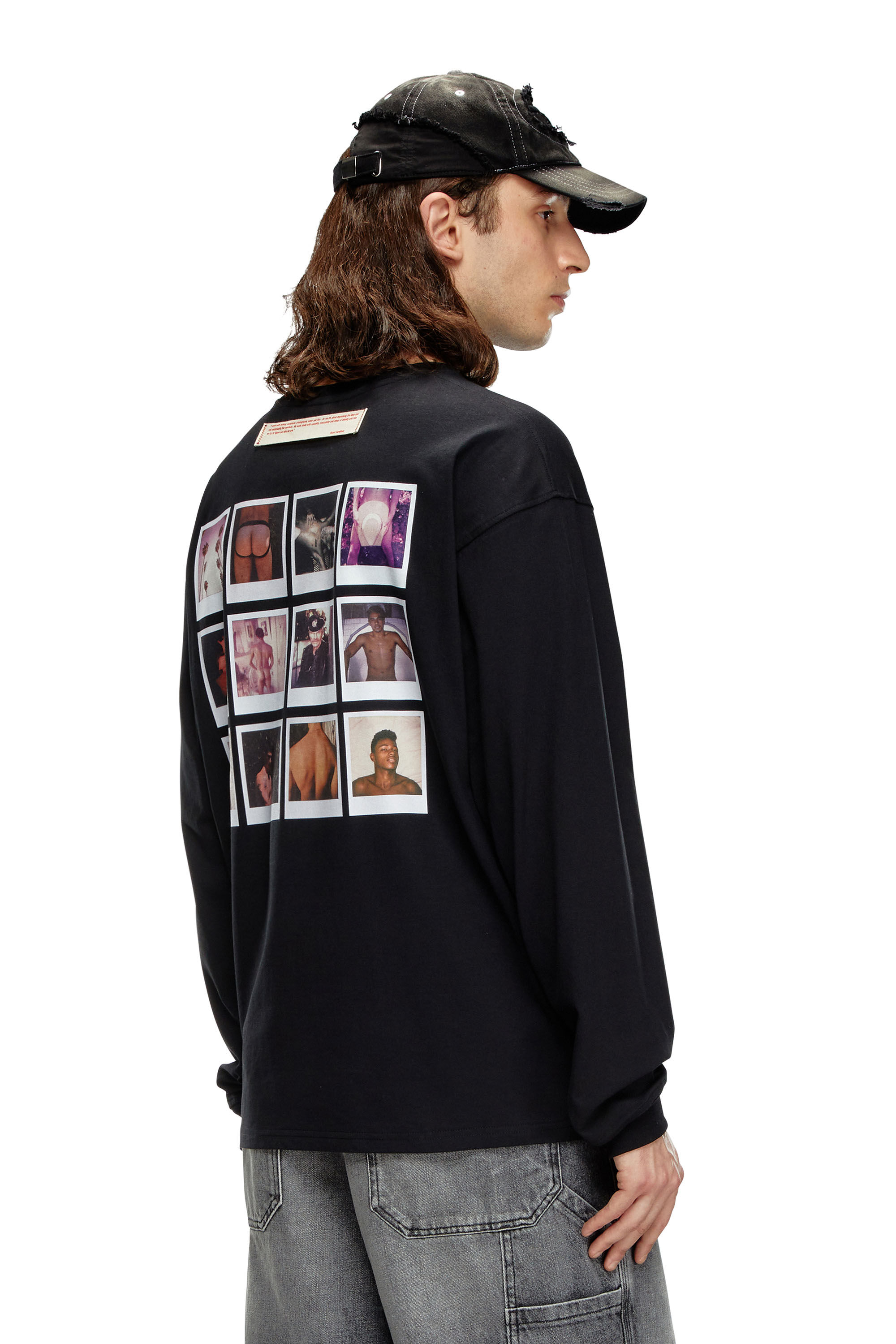 T shirt a maniche lunghe con patch polaroid Donna Nero Diesel