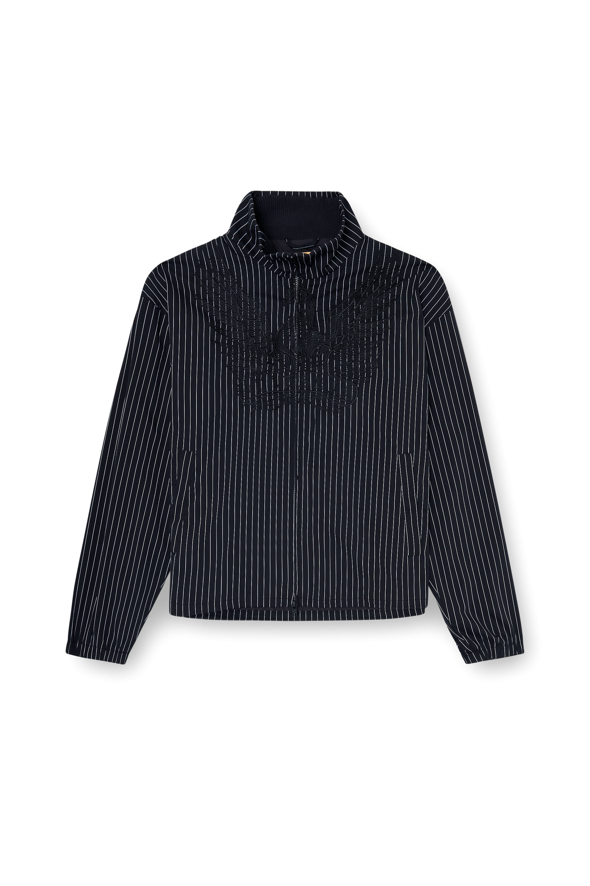 Men's Nylon pinstripe Jacket with Phoenix embroidery | Black | Diesel