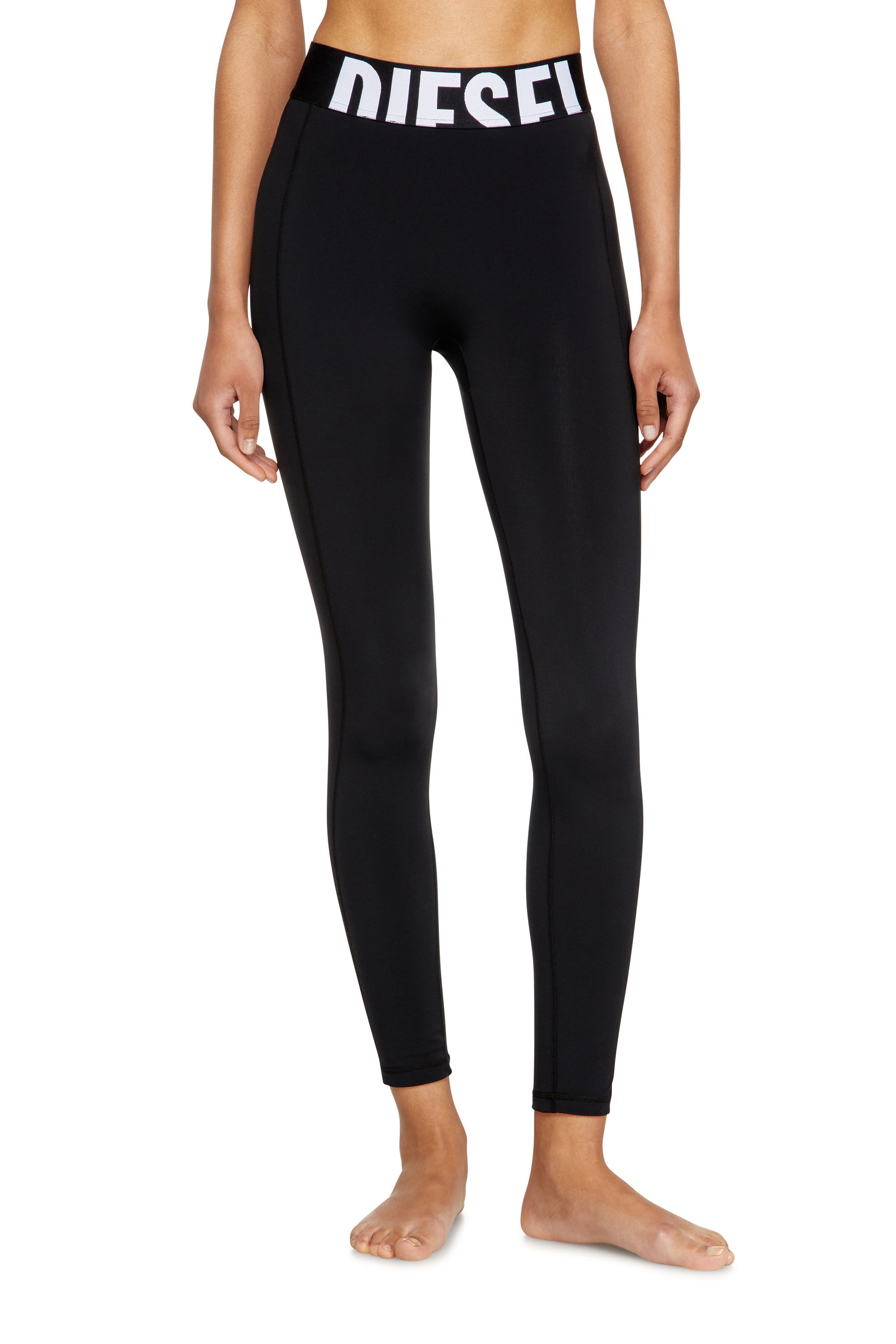 Diesel - ADELINE-D-POP, Leggings in microfibra con logo tagliato Donna in Nero - 3