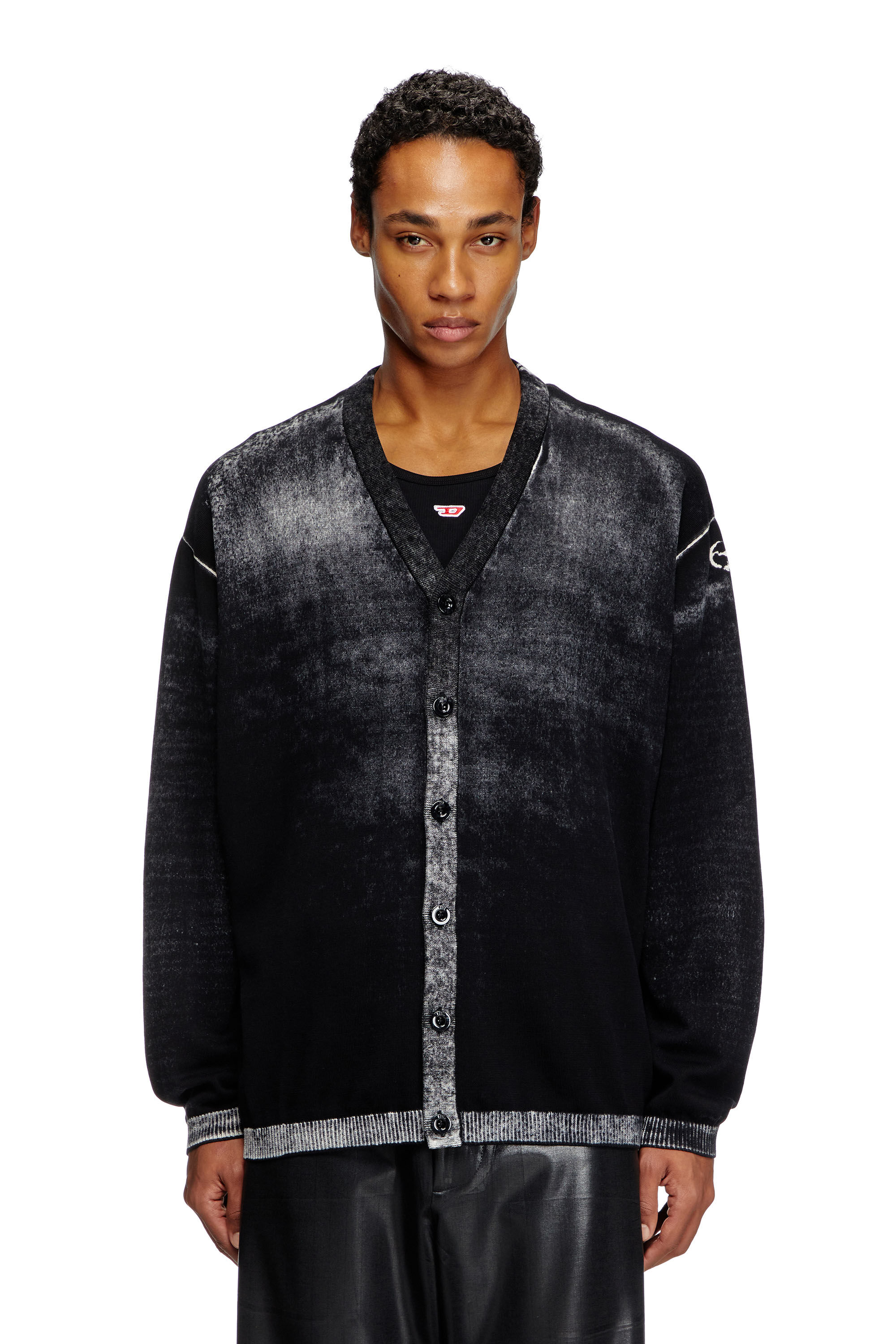 Diesel - K-LARENCE-CARDIGAN-B, Cardigan in cotone con stampa al contrario Uomo in Nero - 3