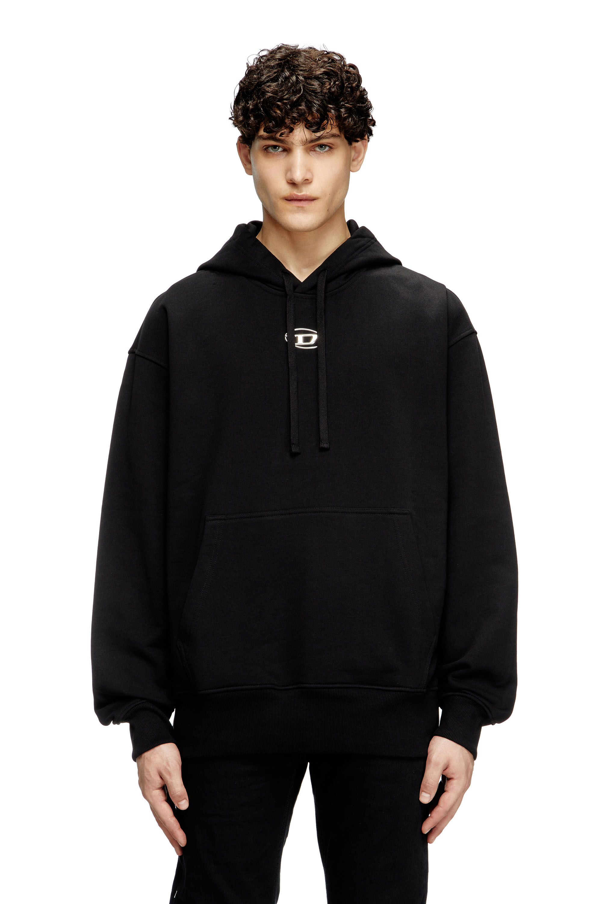 Diesel - S-MACS-HOOD-OD, Hoodie oversize con logo metallico Uomo in Nero - 3