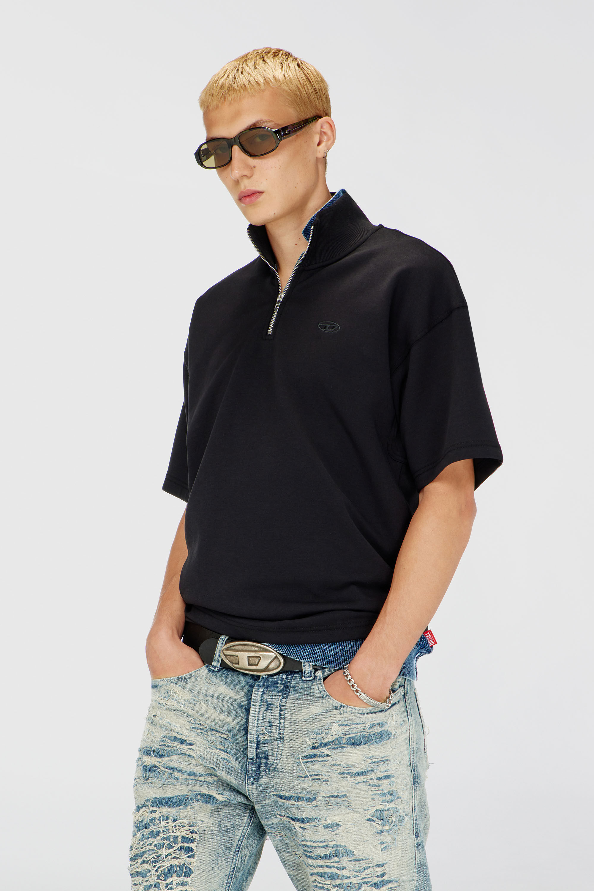 Diesel - S-CUBY, Felpa a manica corta con zip in scuba leggero Uomo in Nero - 3