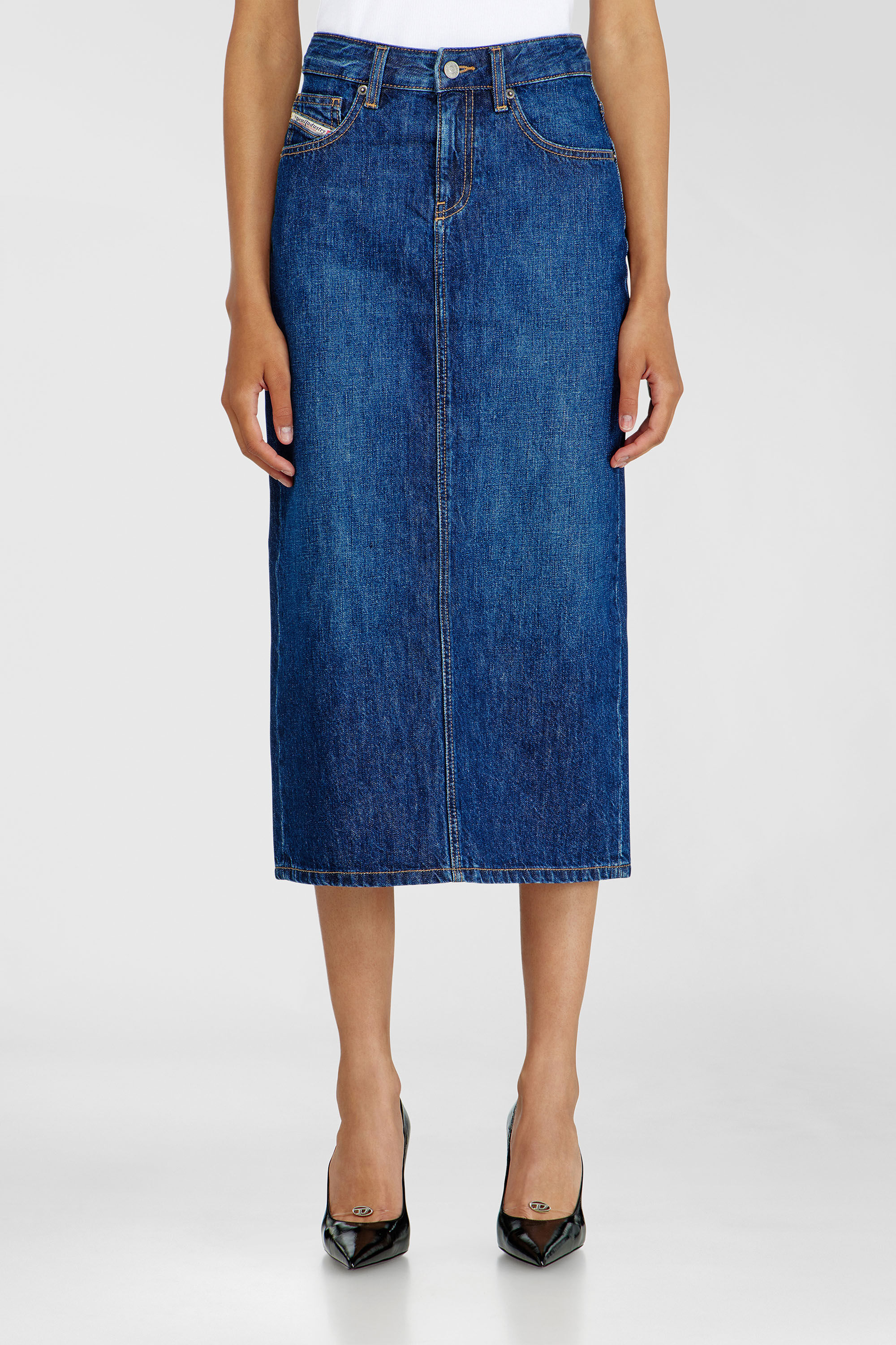 Diesel - DE-SKYE-D, Gonna midi in denim Donna in Blu - 3