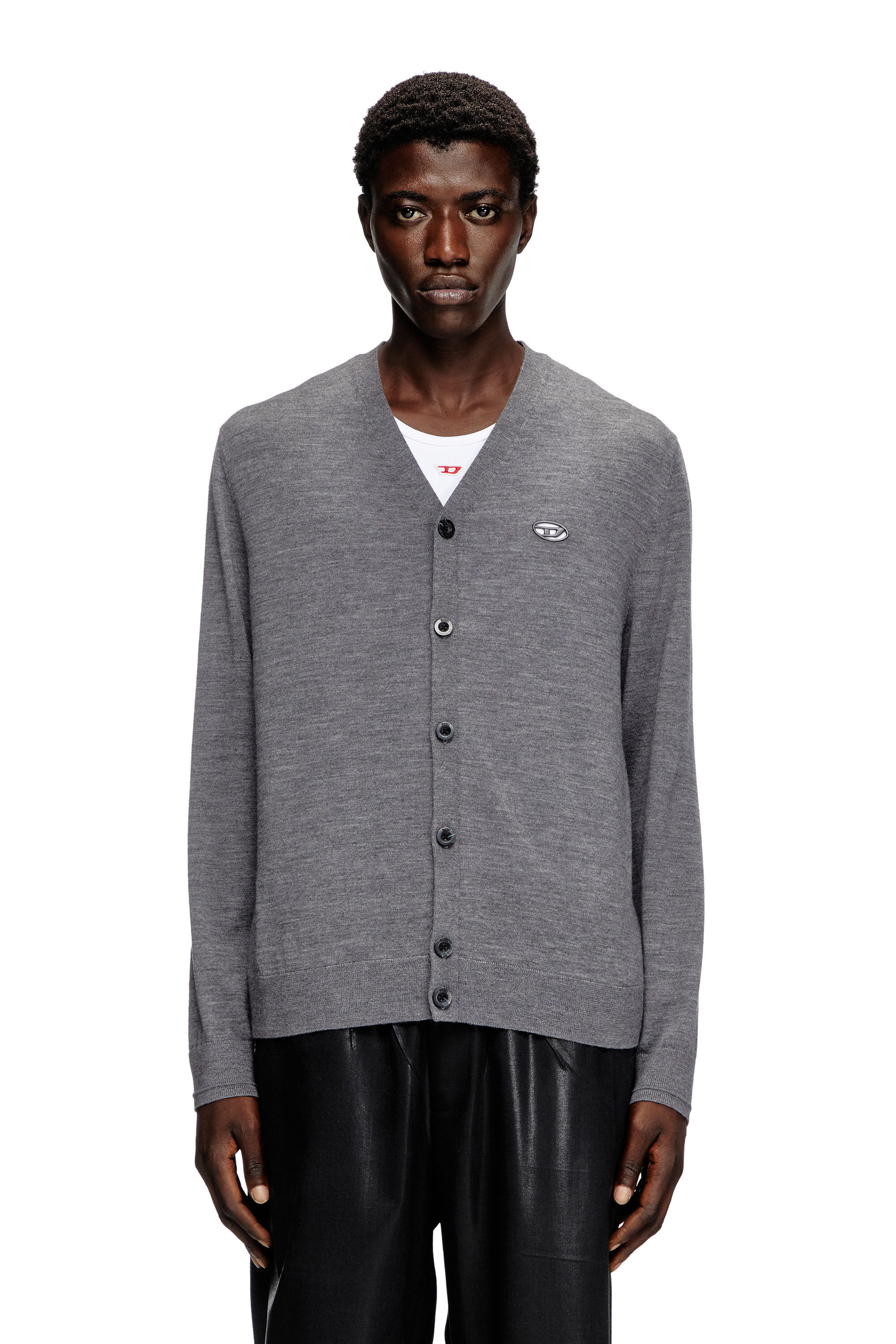Diesel - K-VOLTO, Cardigan in lana con logo cut-out Uomo in Grigio - 3