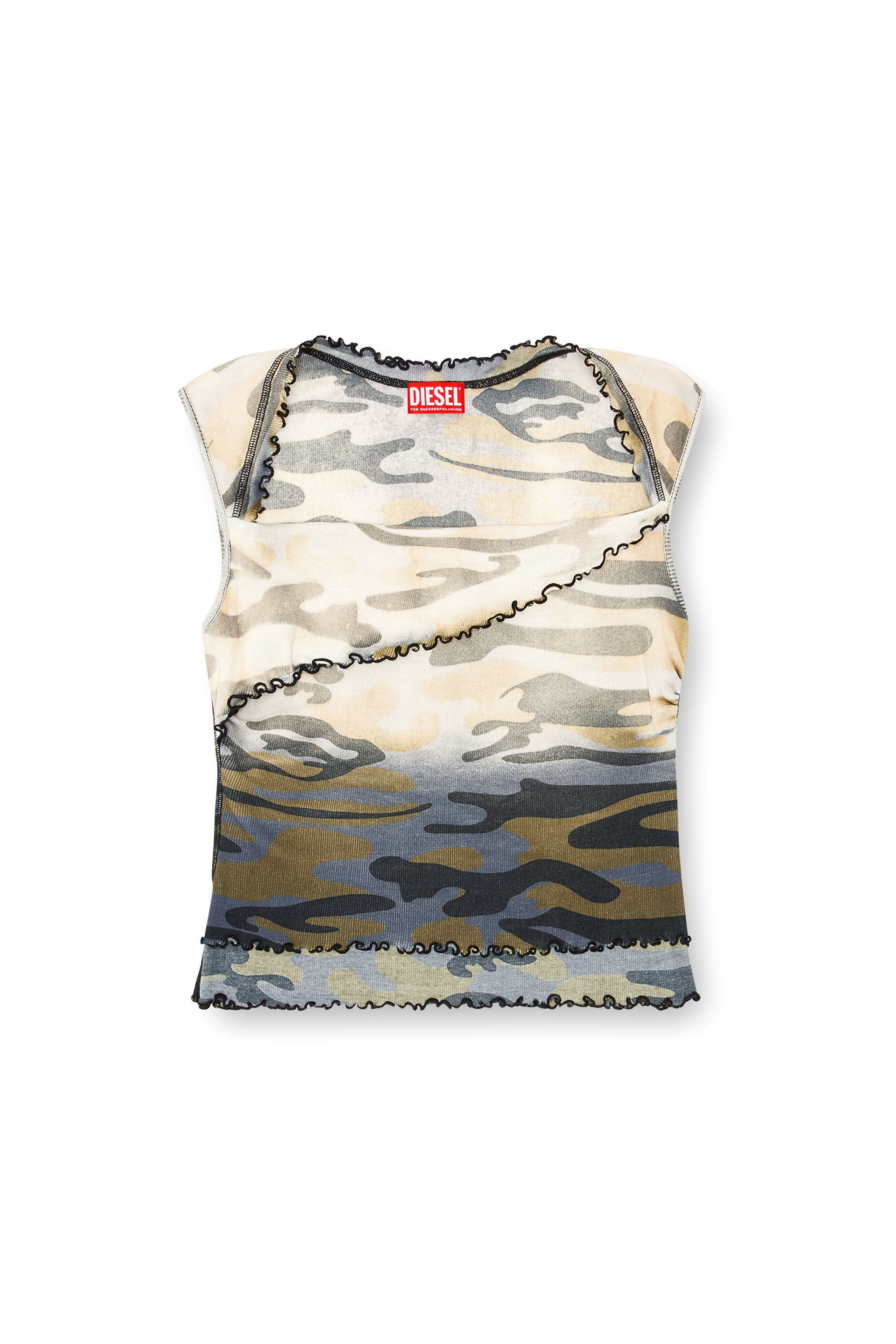 Diesel - T-JANET, Woman Faded camo top with lettuce hems in Multicolor - Image 2