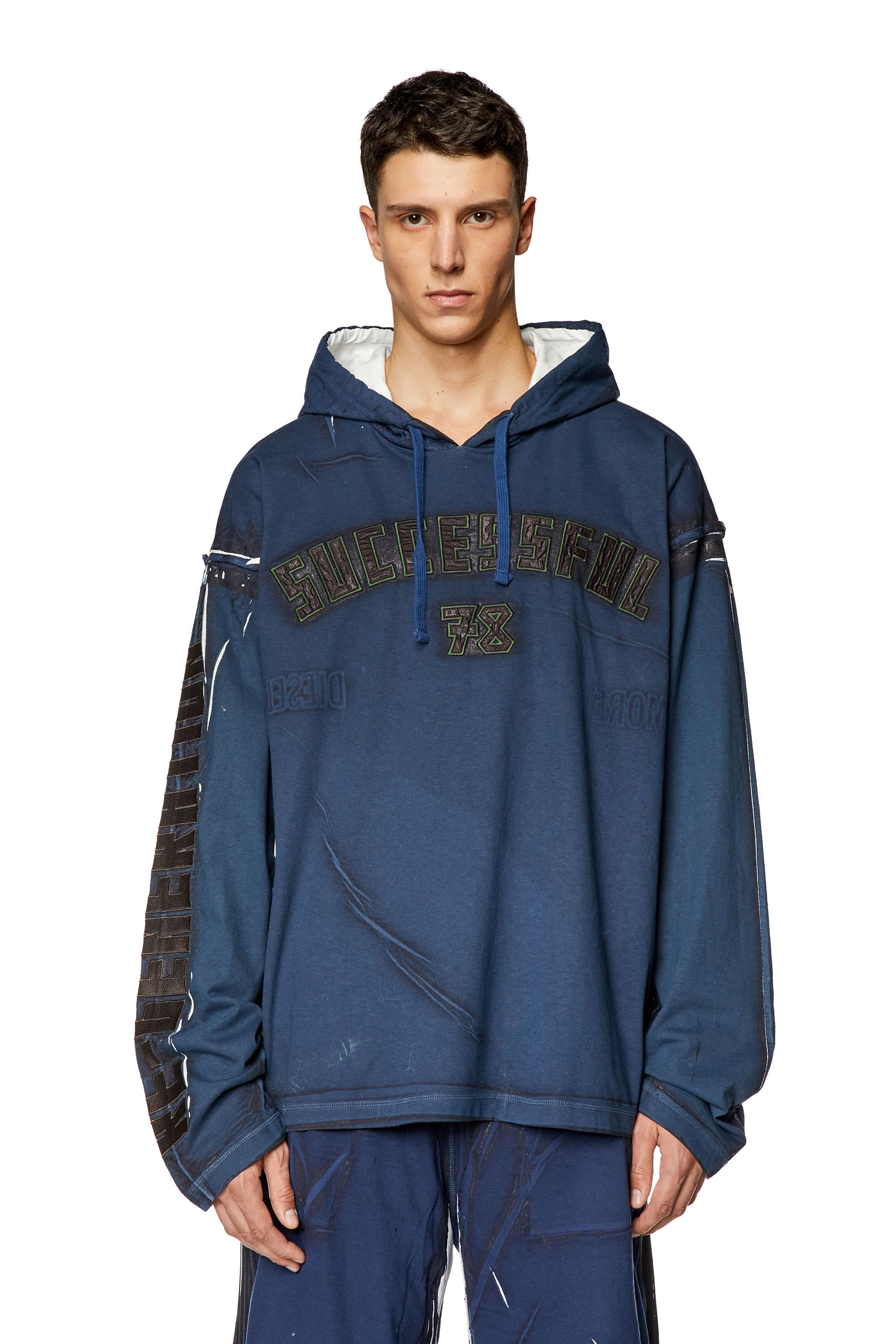 Diesel - T-NABEL-HOOD-LS, Hoodie con stampa e applicazioni logo Uomo in Blu - 5