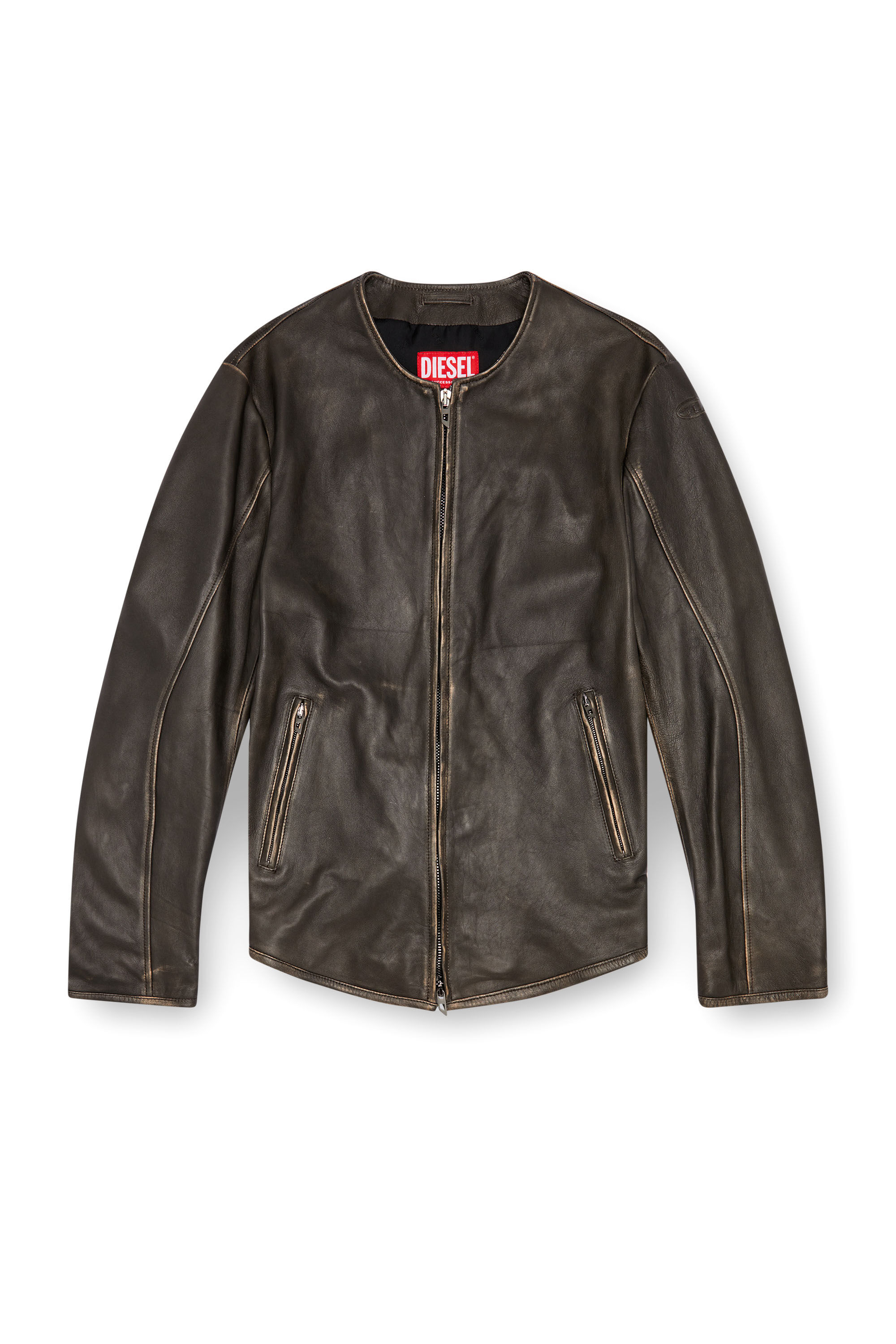 Diesel - L-EMMA, Giacca biker in pelle distressed Uomo in Nero - 2