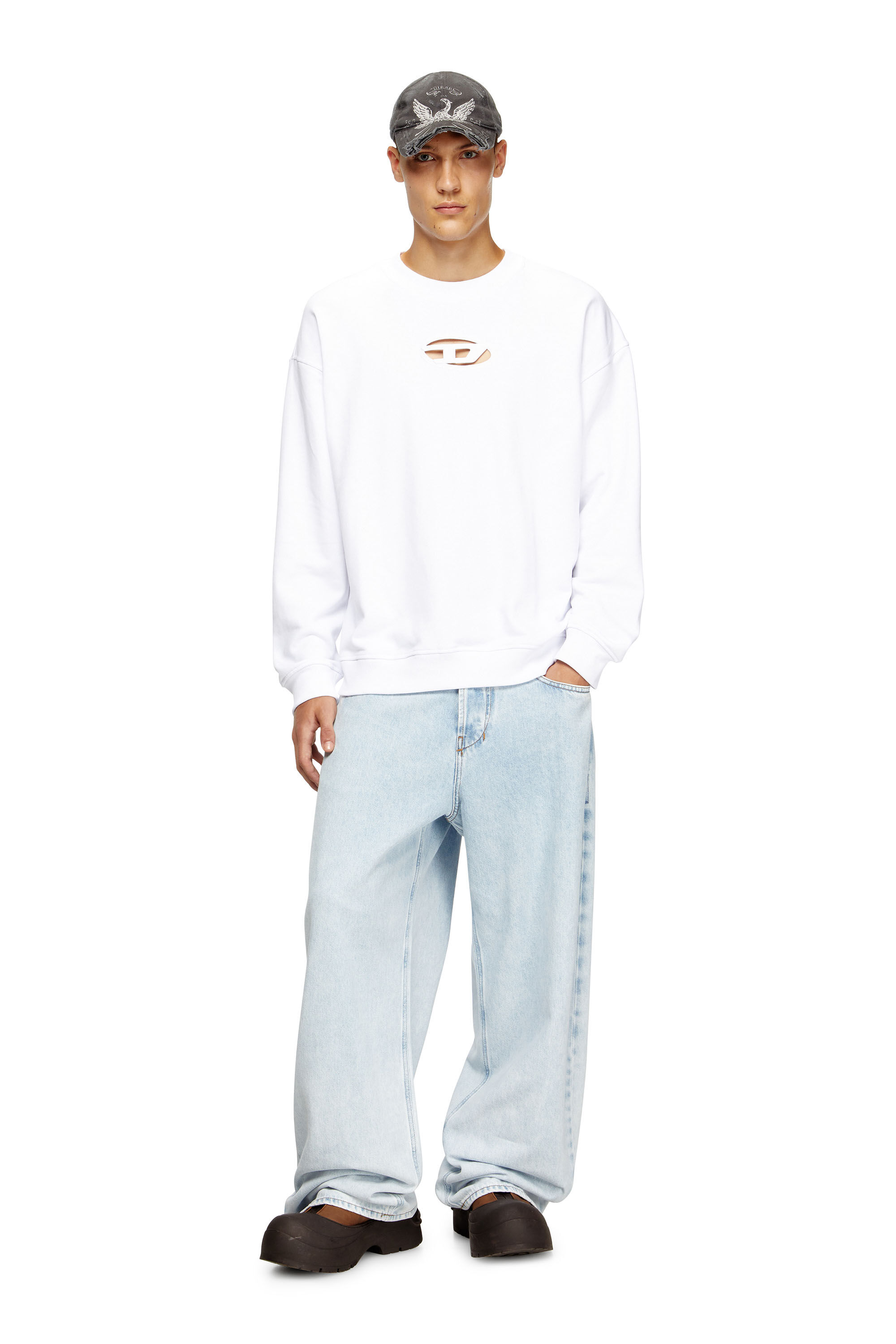Diesel - S-BOXT-OD, Felpa con logo Oval D cut-out Uomo in Bianco - 1