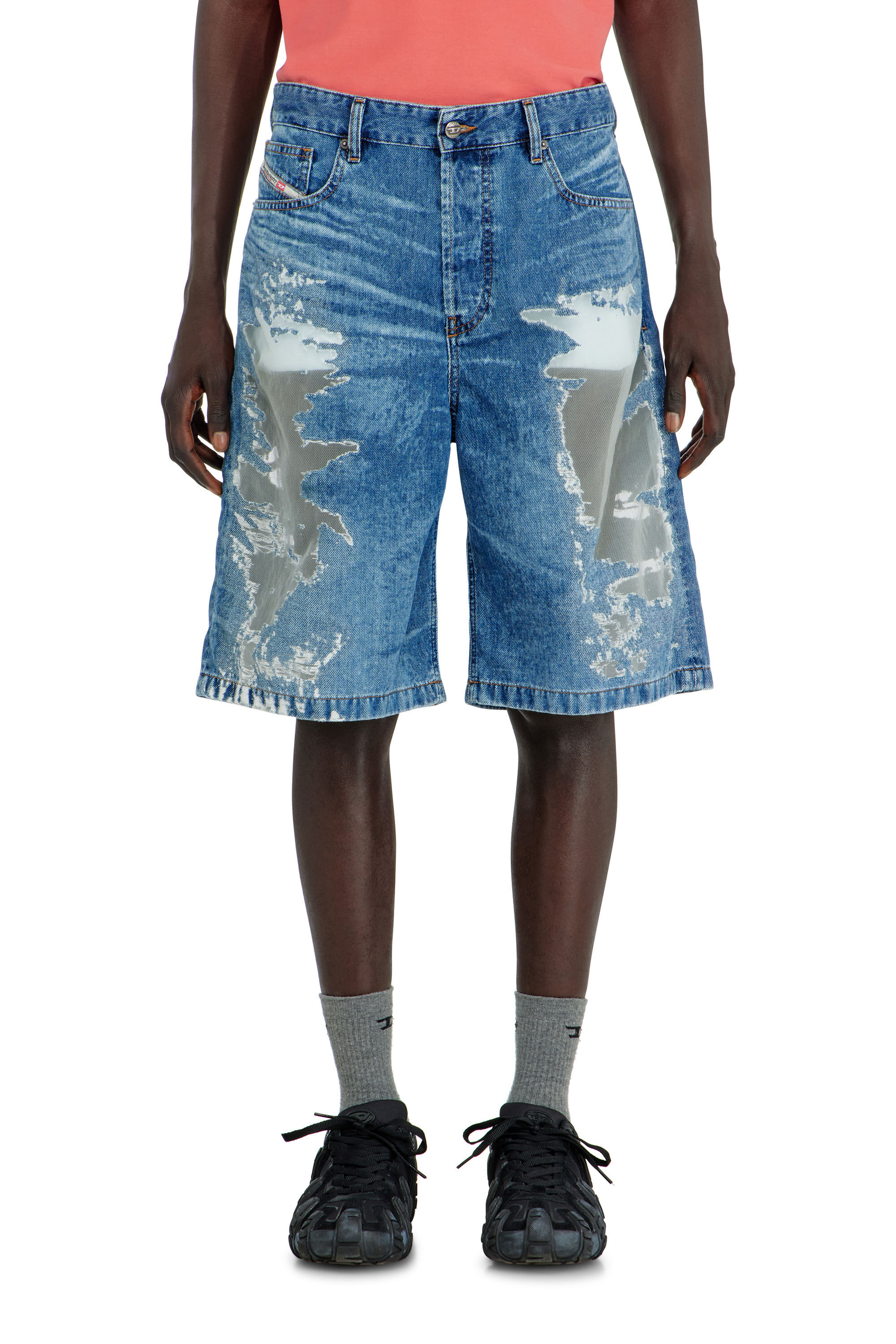 Diesel - PR-DE-SIRE-SHORT, Pantaloni corti in denim devor&eacute; Unisex in Blu - 3