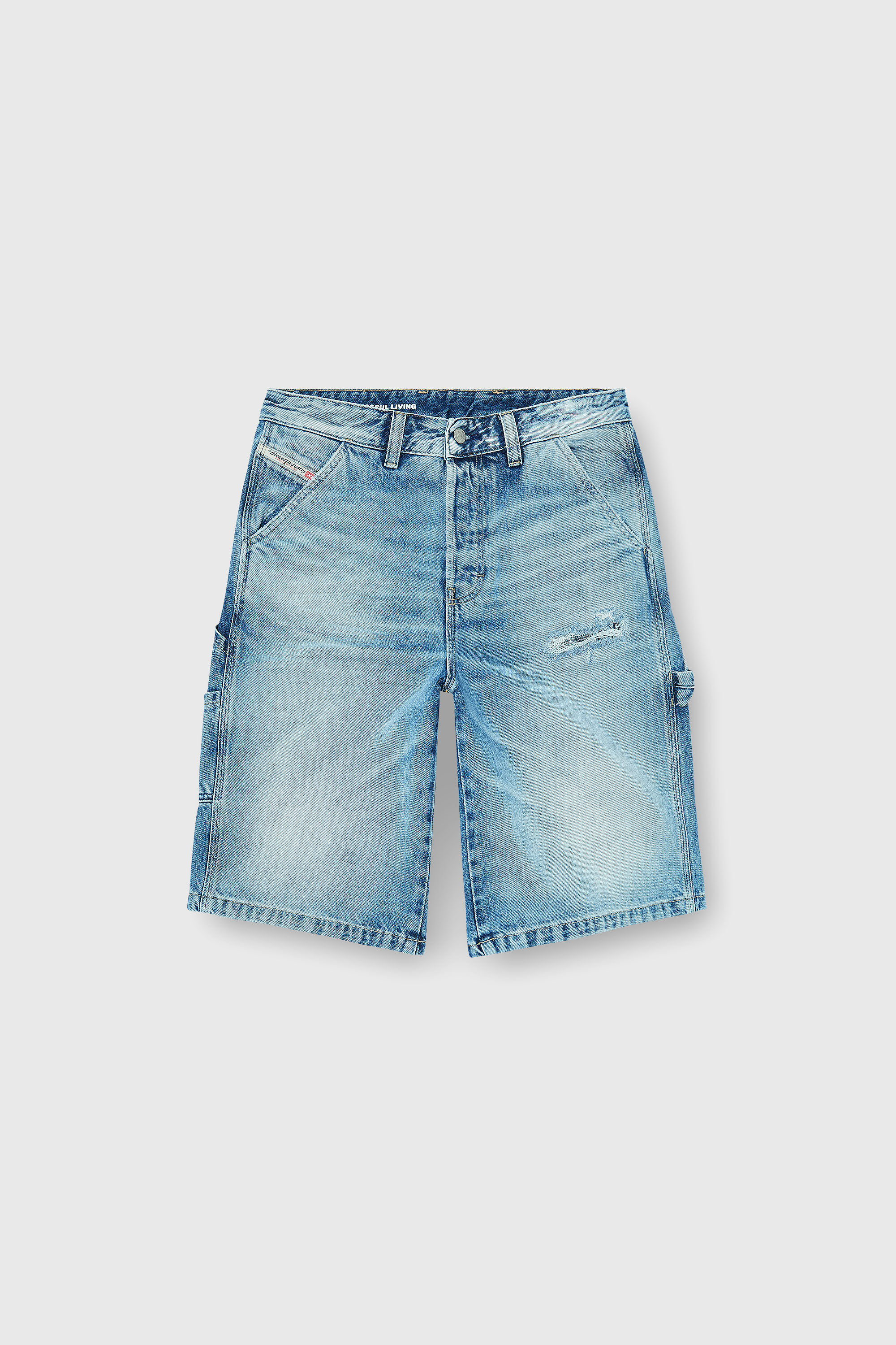 Diesel - D-LIVERY-W-SHORT, Shorts relaxed in denim fluido con rotture Uomo in Blu - 2