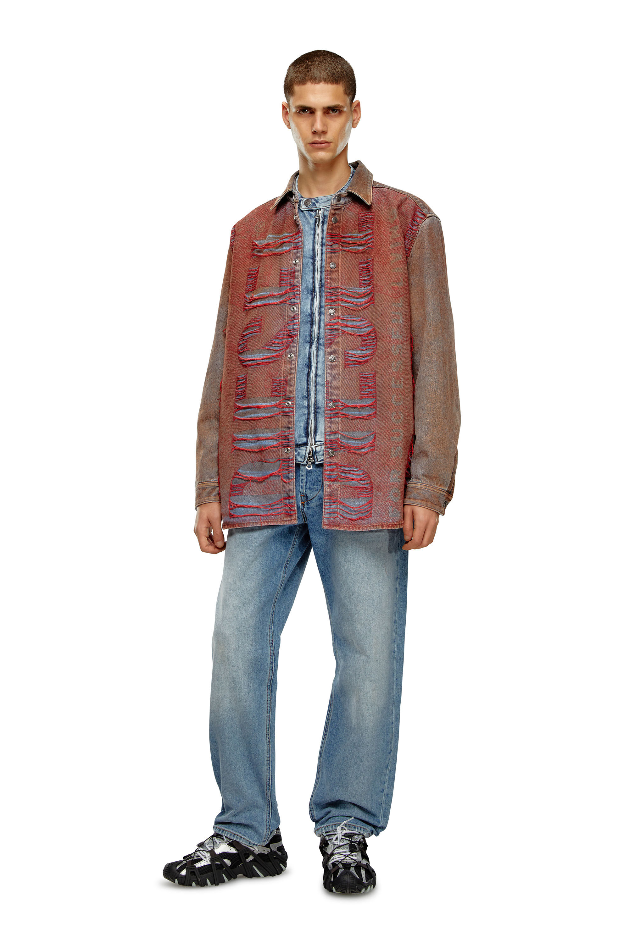 Diesel - D-SIMPLY-OVER-S, Camicia in denim con logo jacquard Uomo in Multicolor - 1