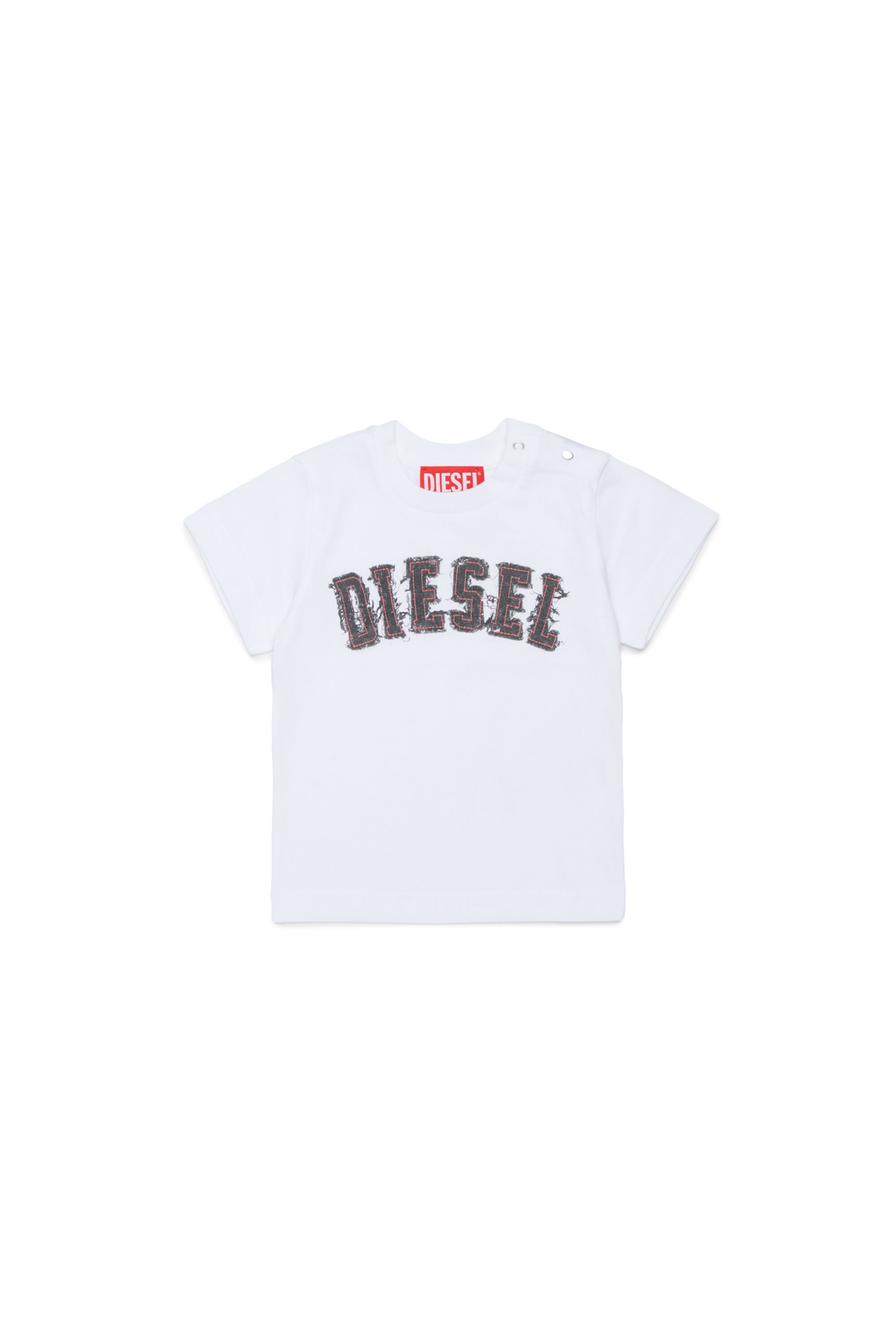 Diesel - TEANSB, T-shirt in cotone con logo effetto sfrangiato Uomo in Bianco - 1