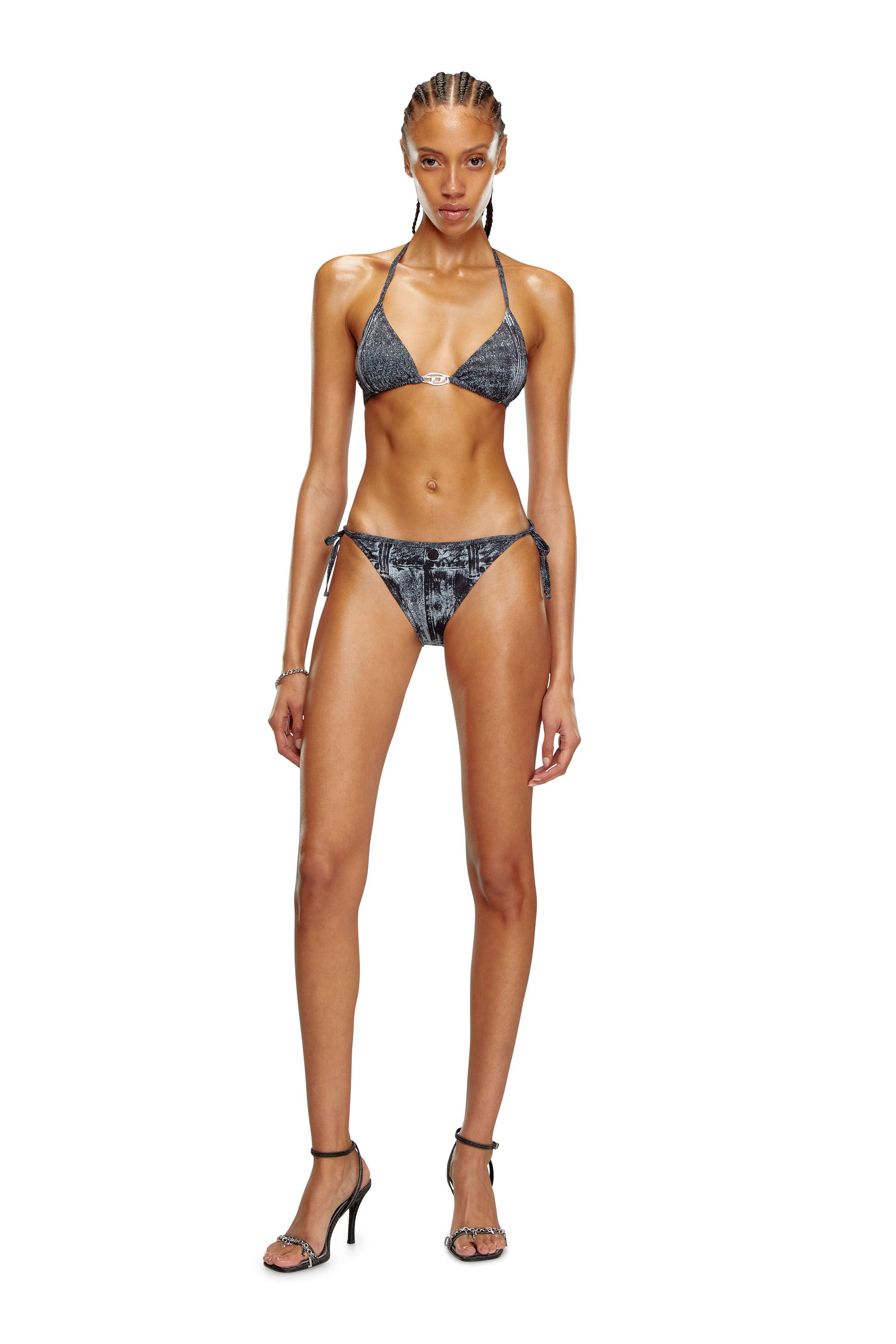 Diesel - BFB-SEES-T, Donna Top bikini con stampa denim in Nero - Image 2